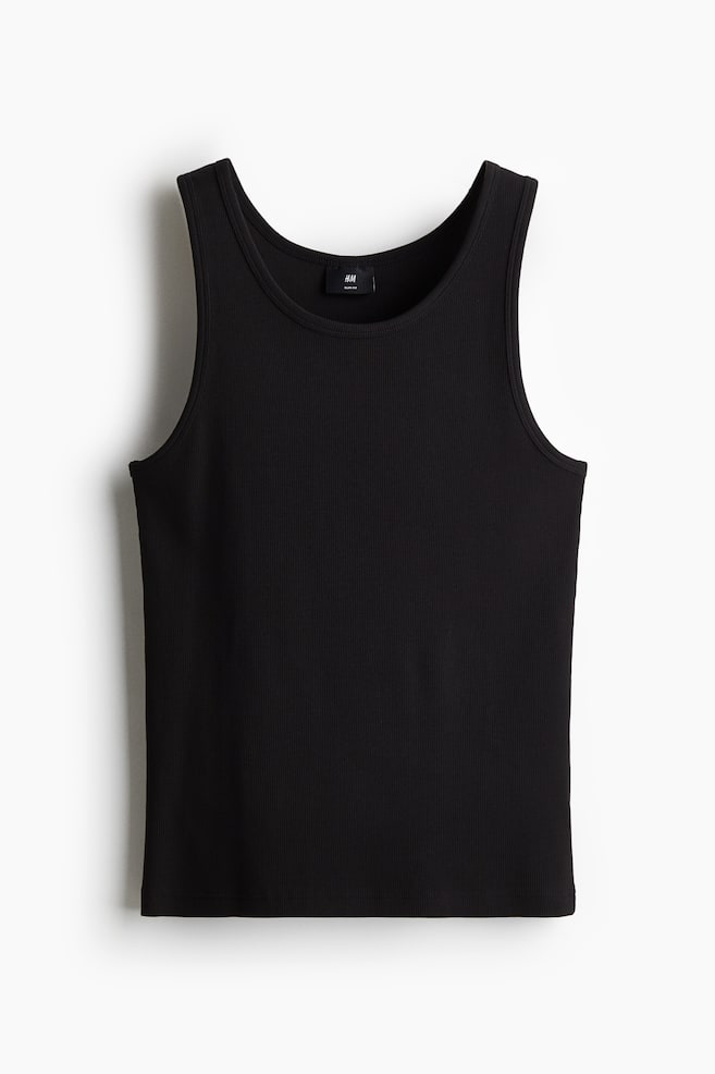 Slim Fit Ribbed Tank Top - Black/Beige/Beige/White/Black/White/White/Black/Gray melange/Blue - 1