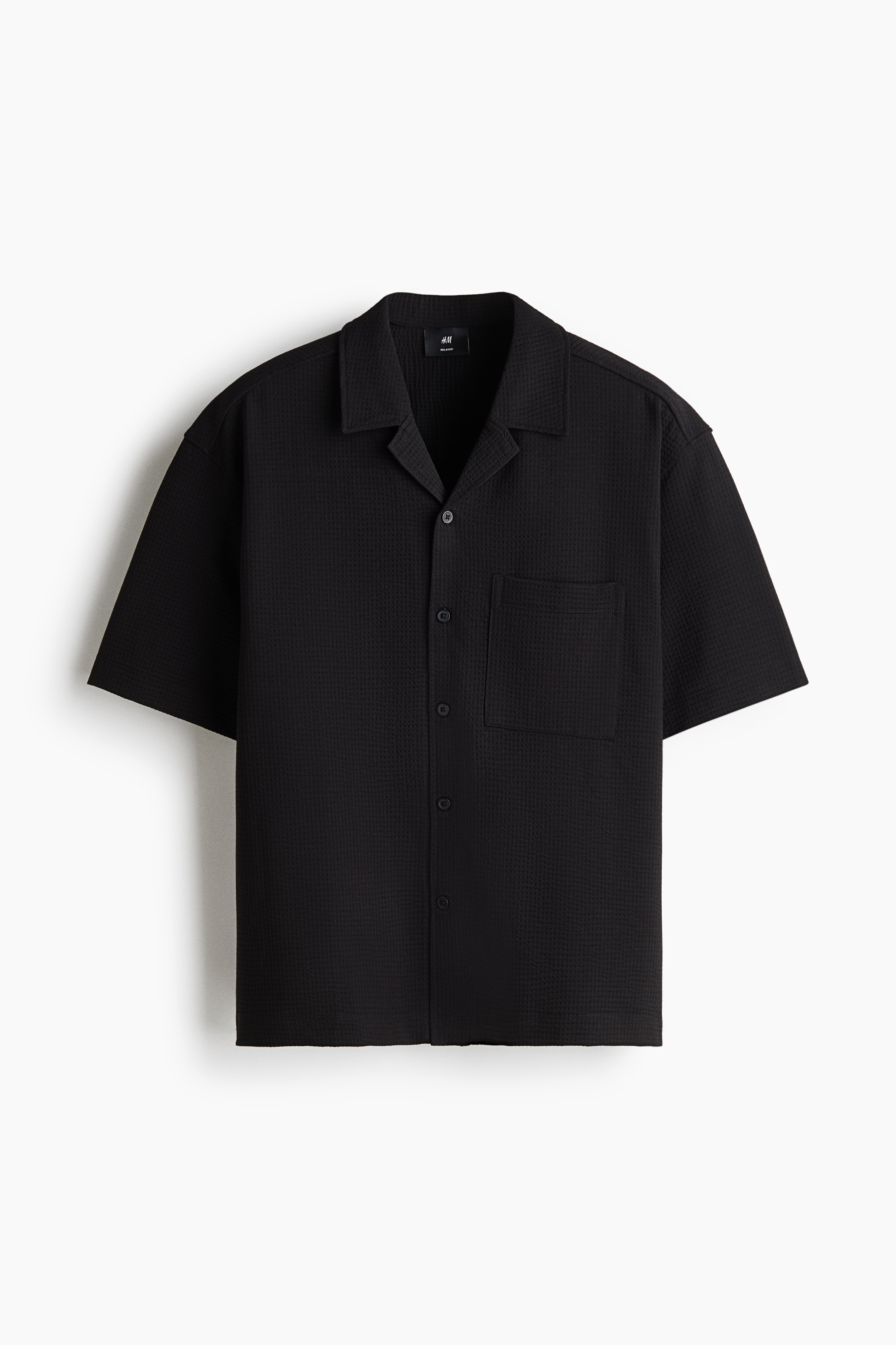 Relaxed Fit Waffled resort shirt - Black/Cream/Khaki green