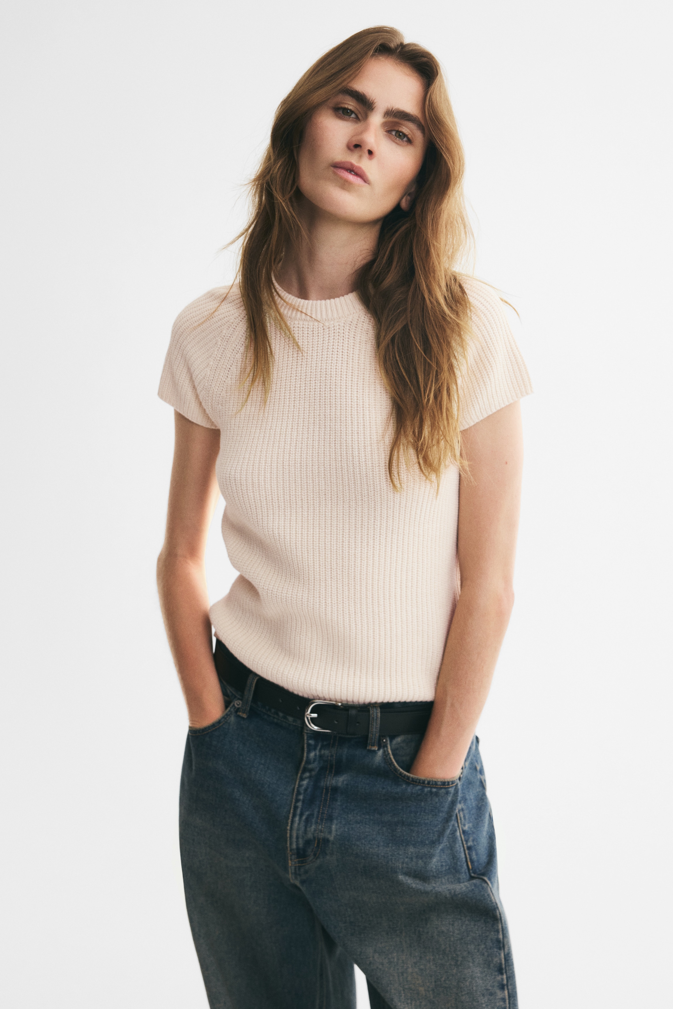 Strickshirt - Hellbeige/Braun