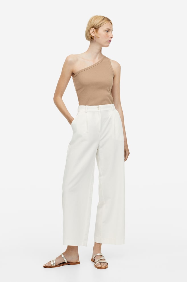 Linen-blend trousers - White/Light beige - 1
