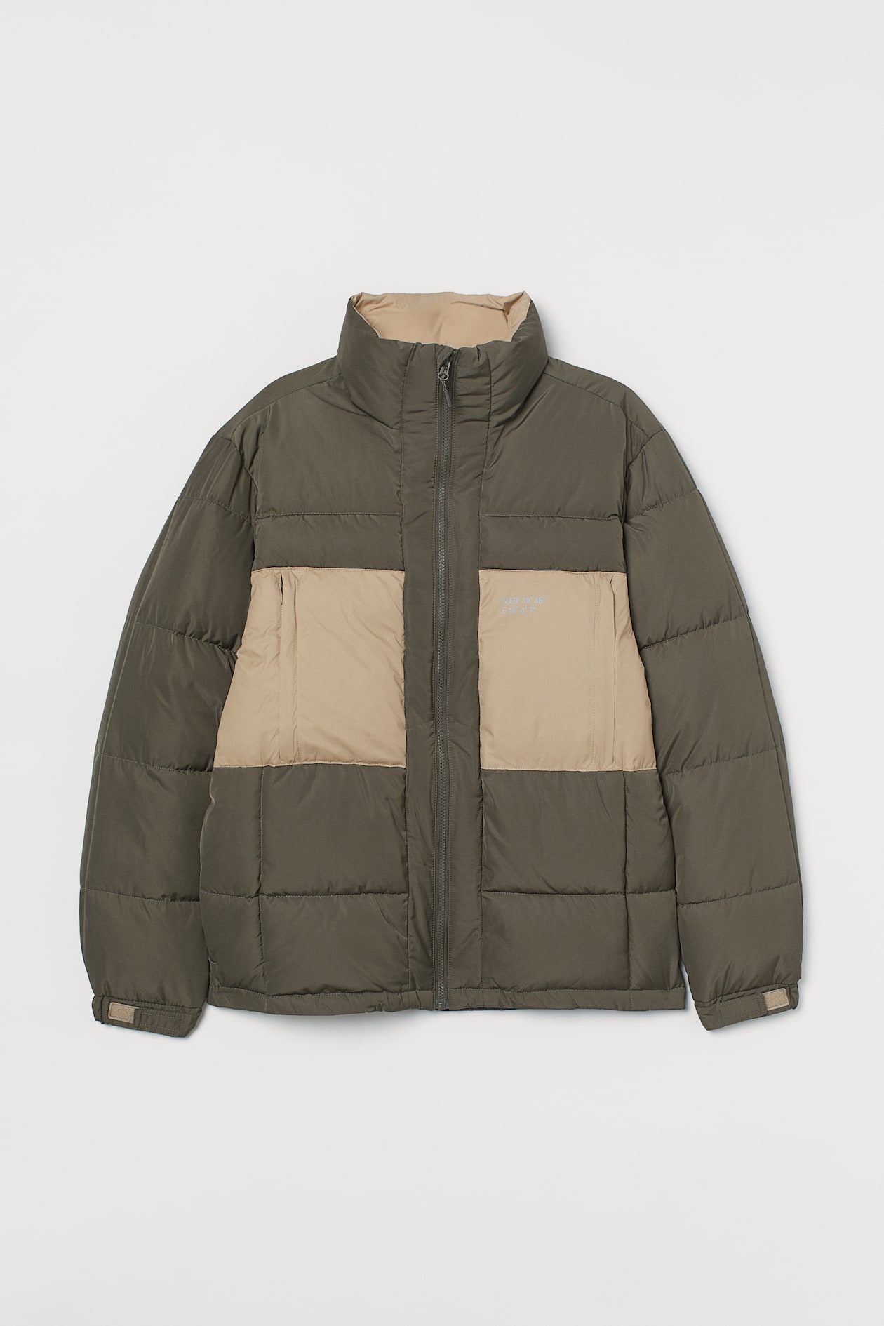 Puffer jacket - Long sleeve - Khaki green/Beige - Men | H&M GB