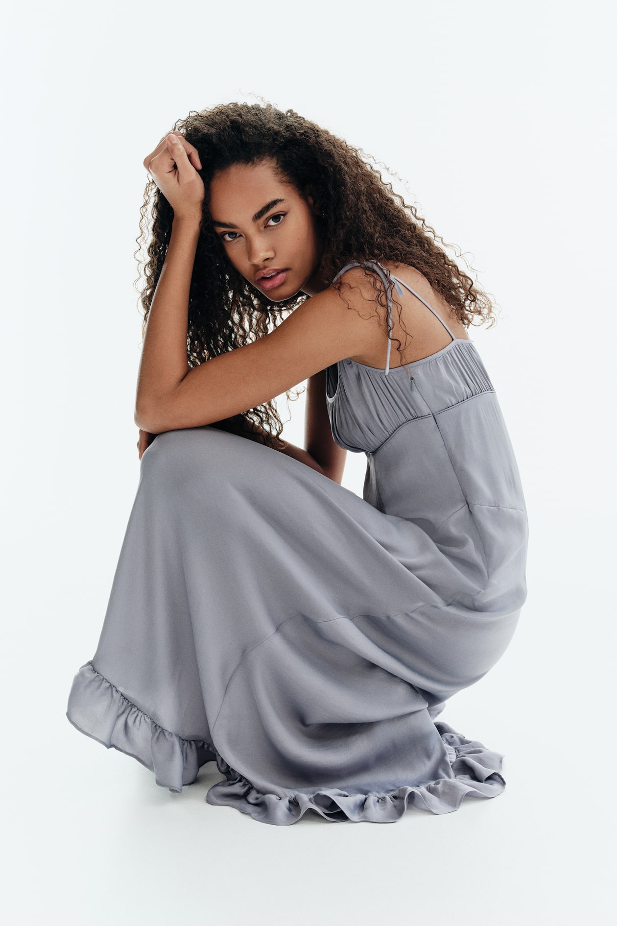 Ruffle-Trimmed Dress with Tie Shoulder Straps - image 5