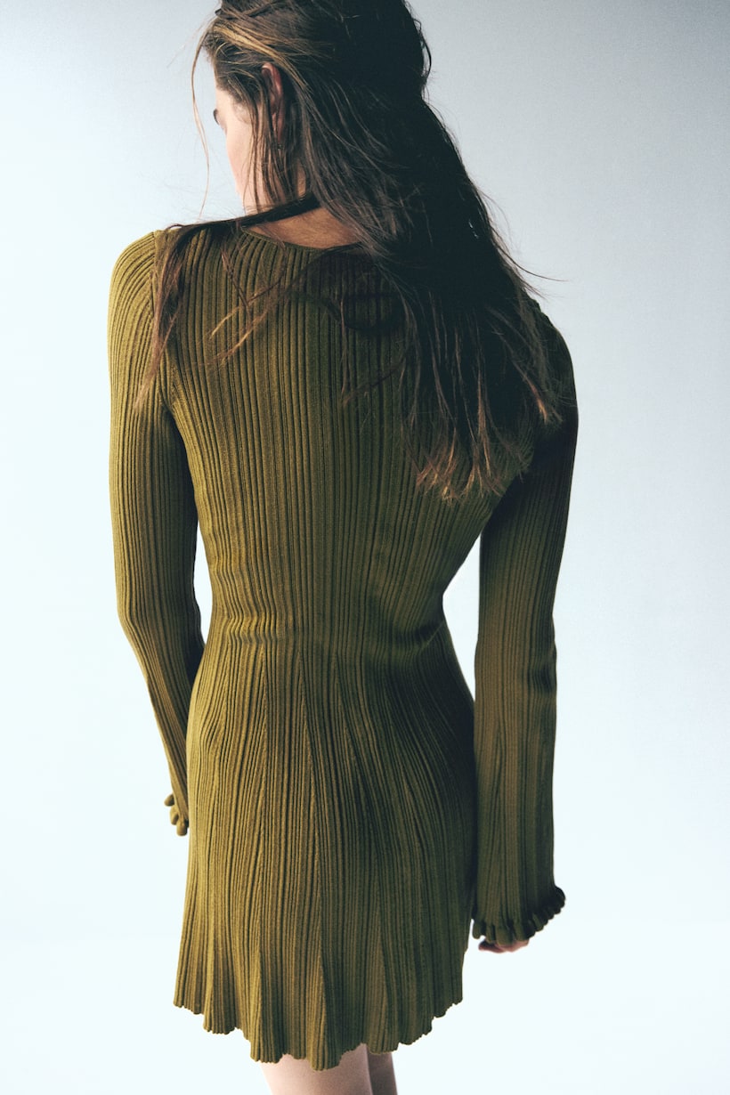 Groene jurken met lange mouwen Katoen, fluweel midi H&M BE