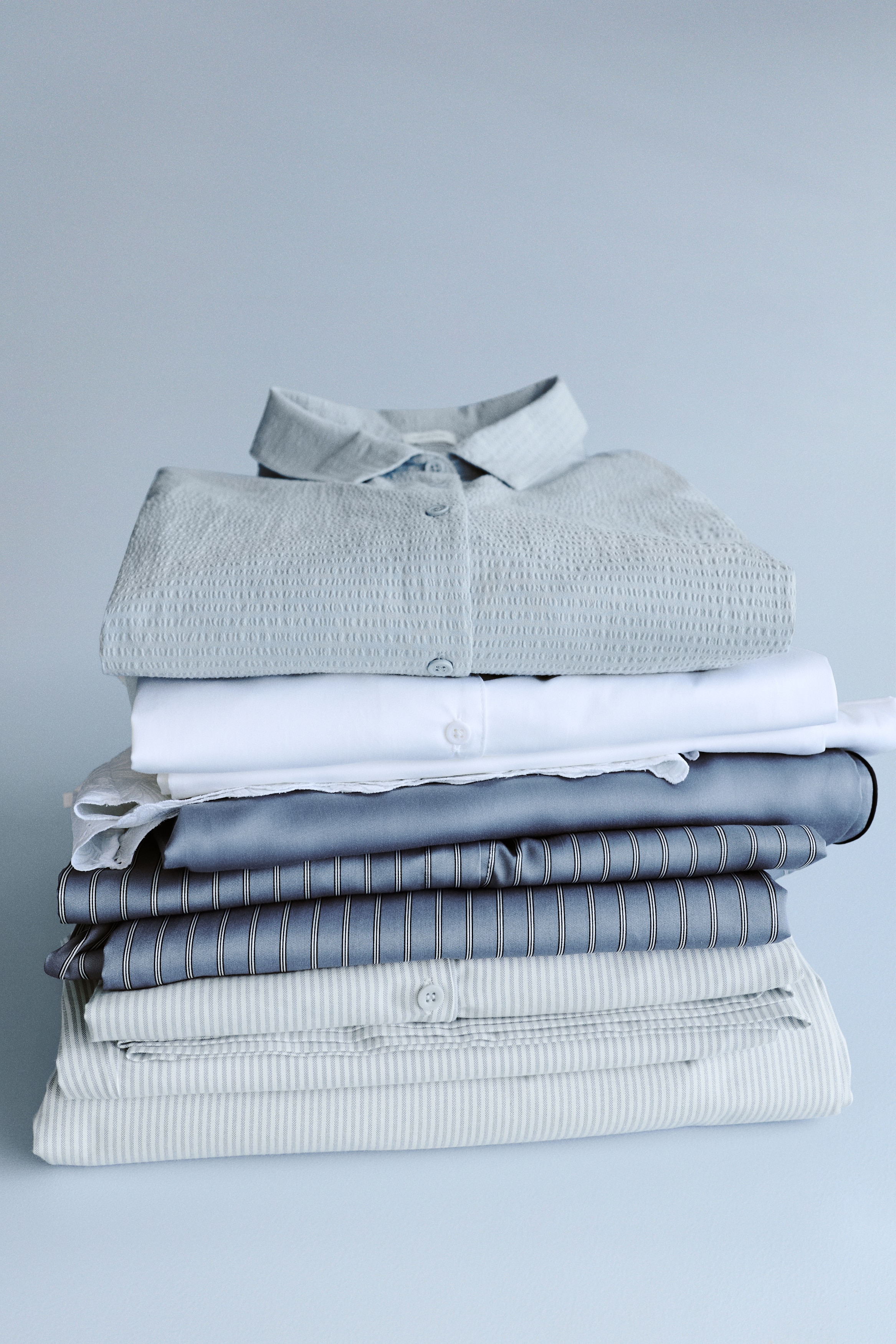 Cotton seersucker pyjamas - Light dusty blue/White/White/Light beige/Powder pink/Yellow