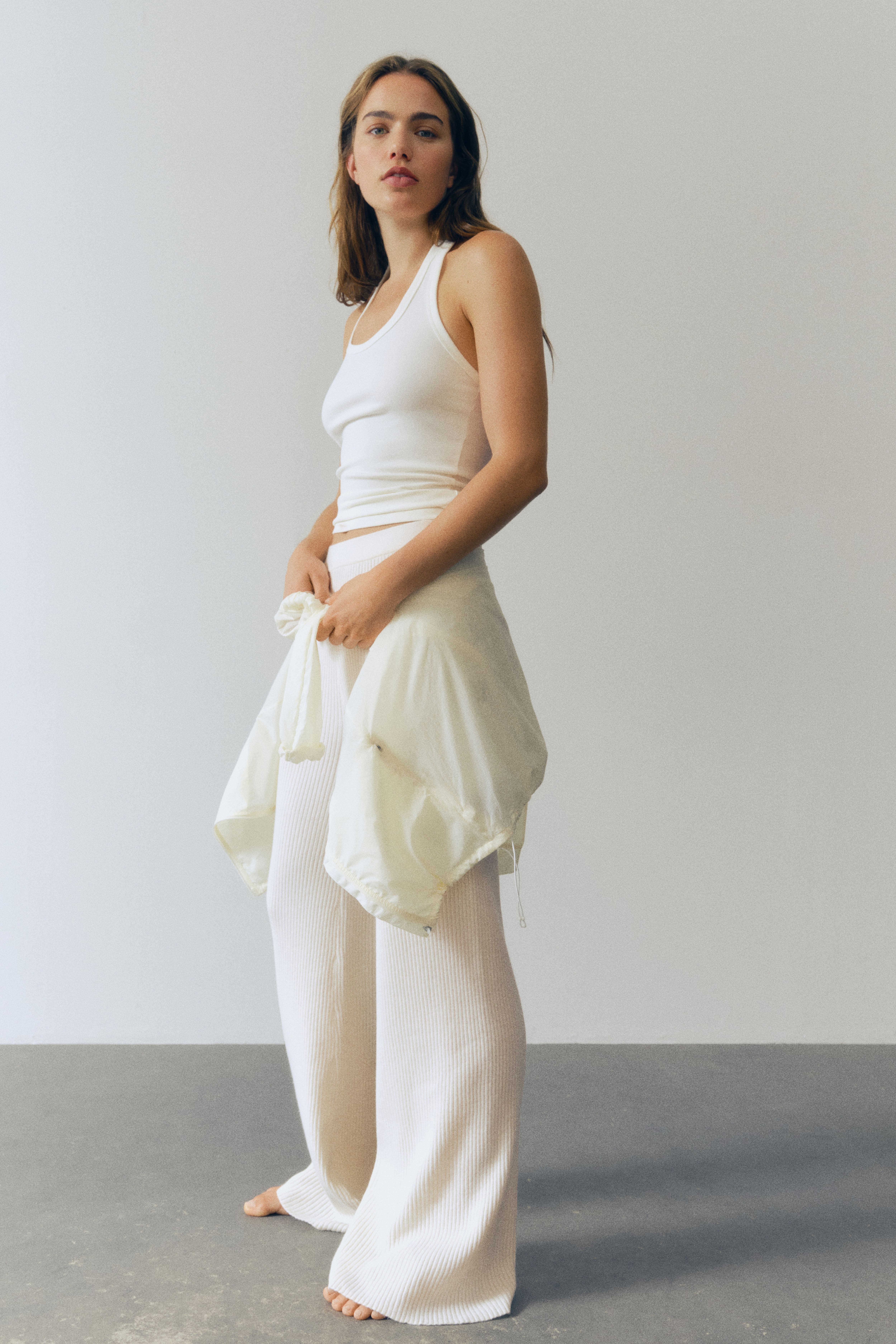 Wide-Leg Rib-Knit Pants