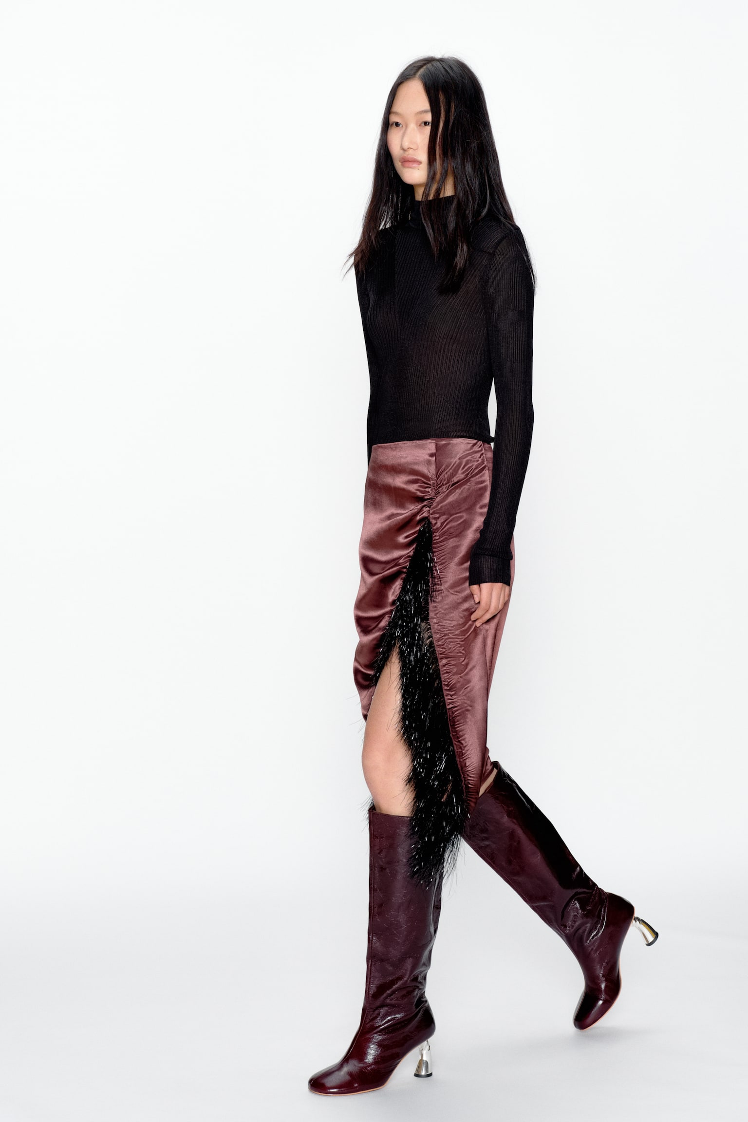 Rib-knit top - Black/Light pink/Light grey - 4