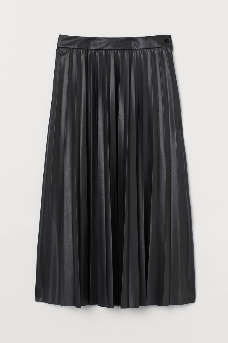 Imitation leather skirt - Regular waist - Midi - Black - Ladies | H&M GB