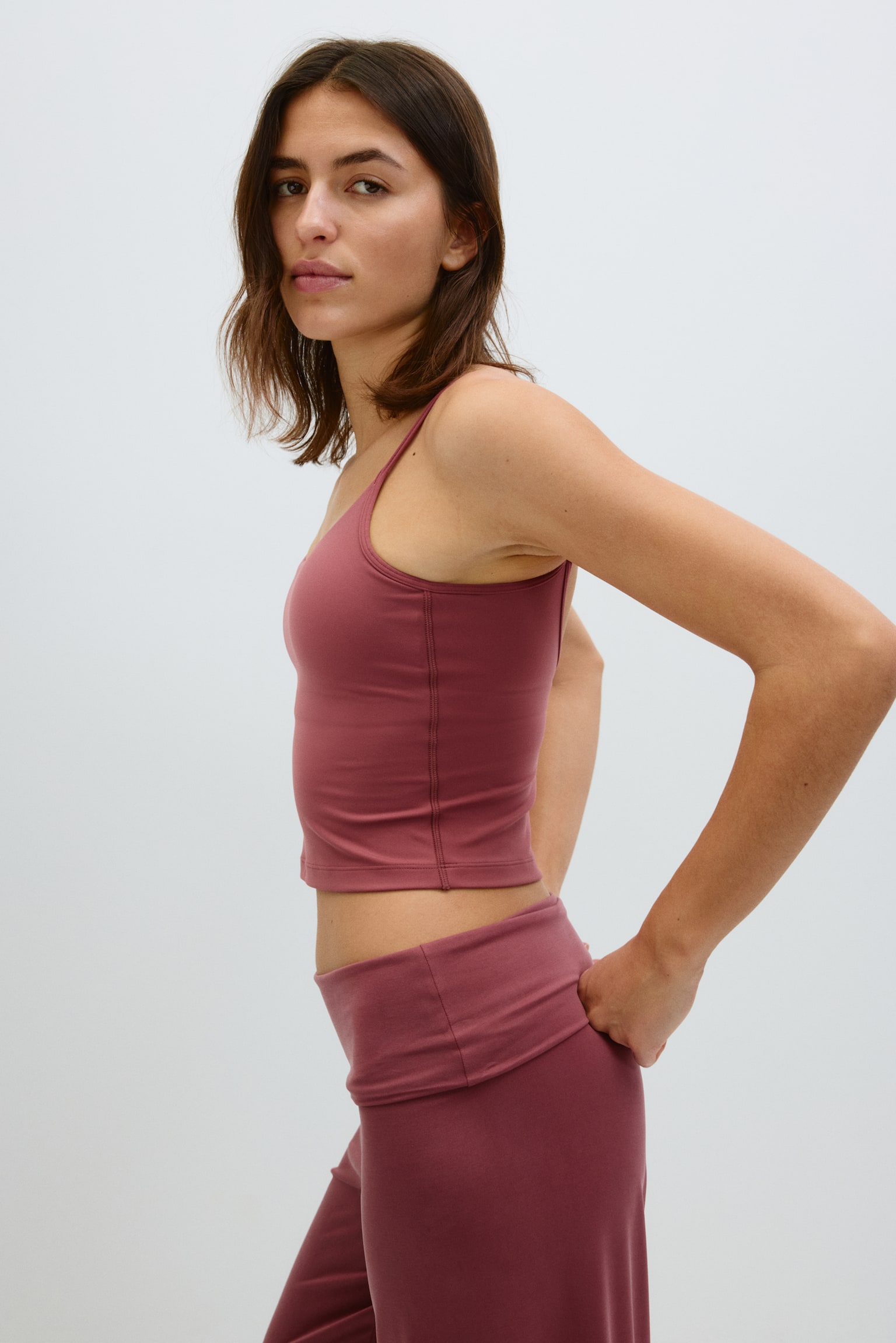 Foldover-waist sports trousers-Light maroon - 3
