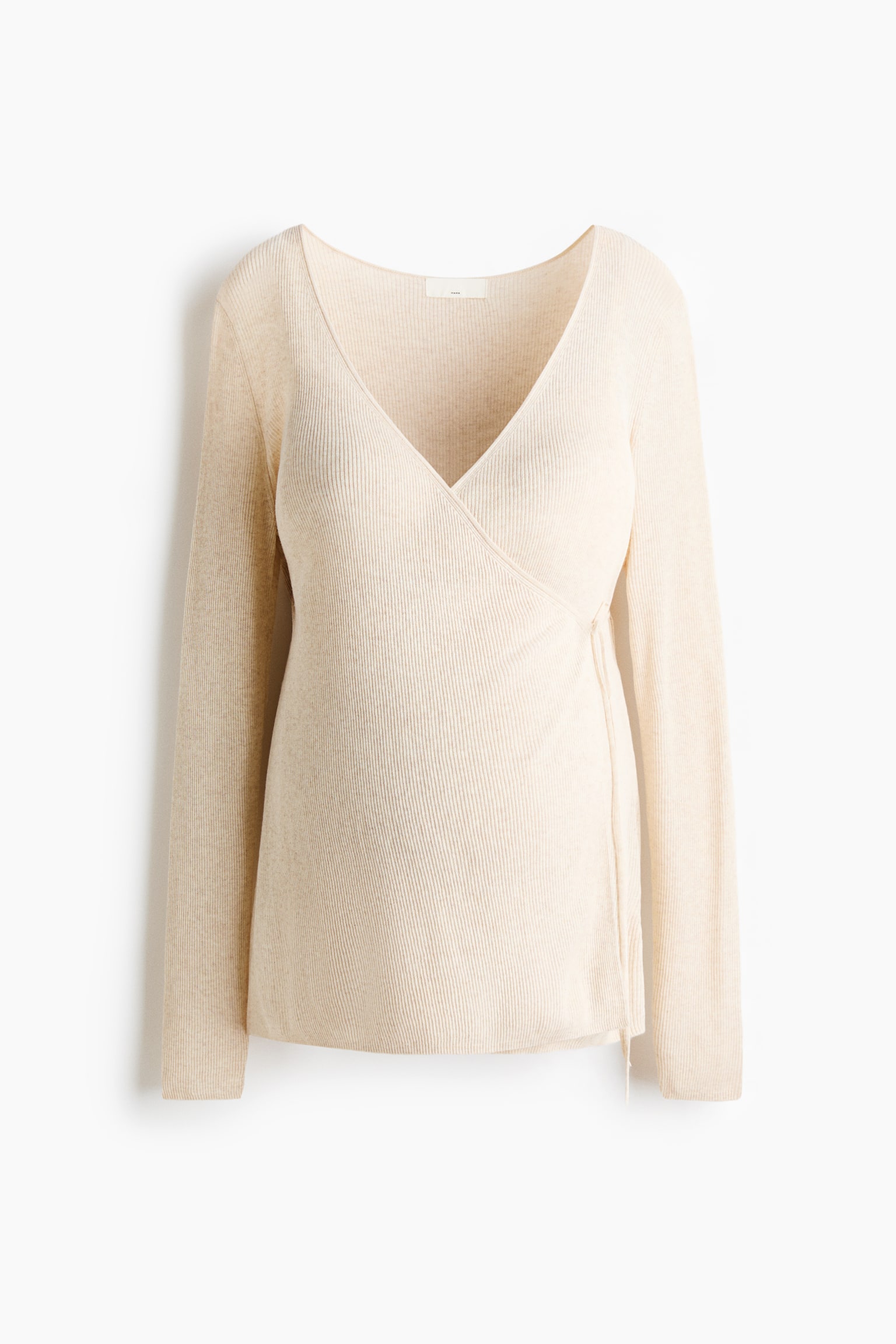 MAMA Rib-knit wrap cardigan - Light beige/Dark brown - 2