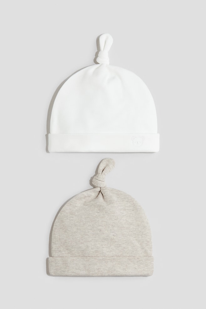 2-pack knot-detail cotton beanies - White/Light beige - 1
