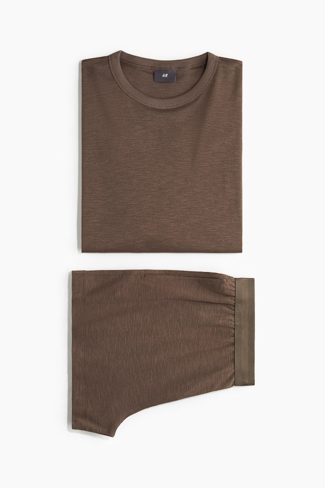 Pyjama T-shirt and shorts - Brown/Black/Light beige - 1