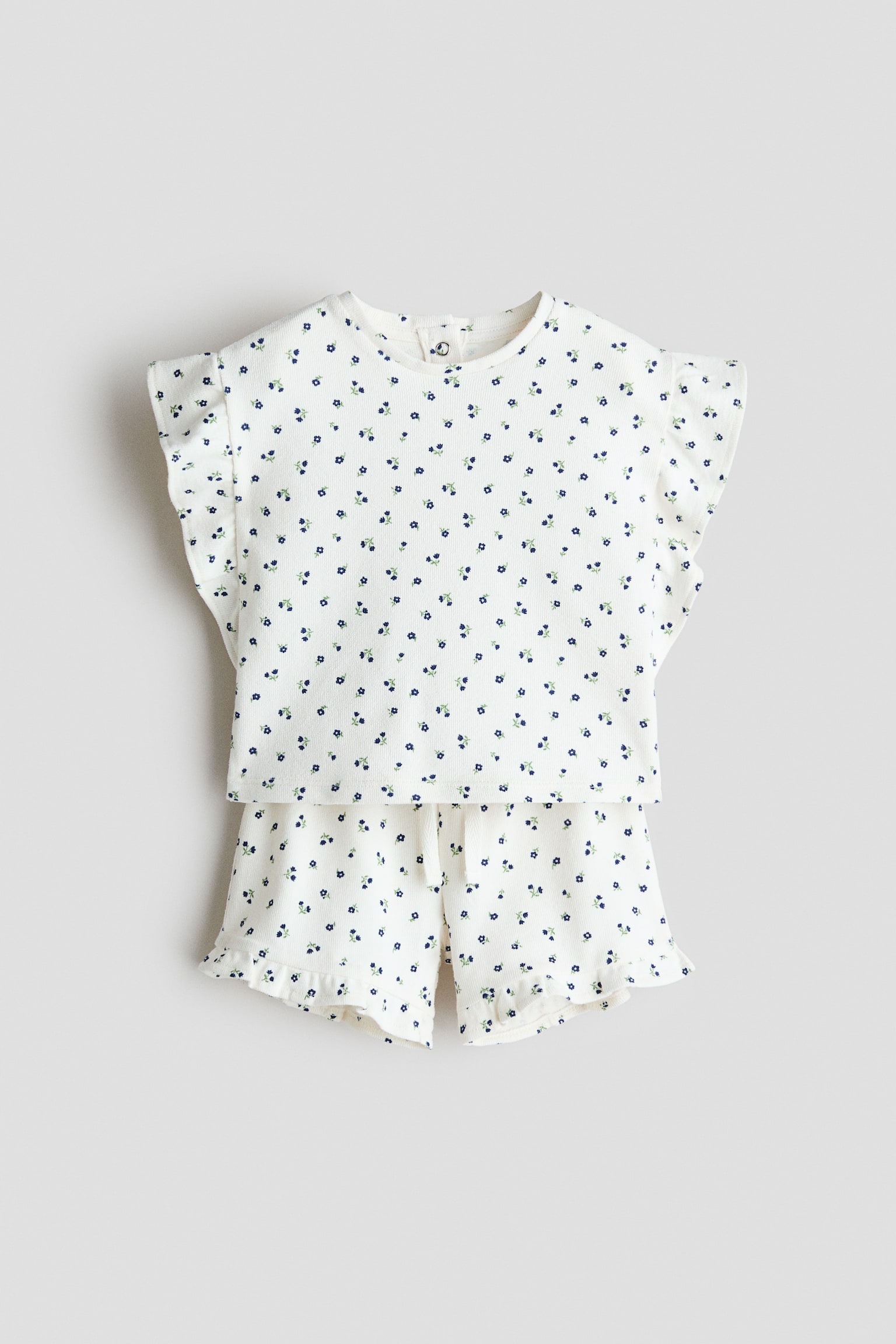 2-piece patterned cotton set - White/Blue floral/White/Red striped/Light pink/Strawberries