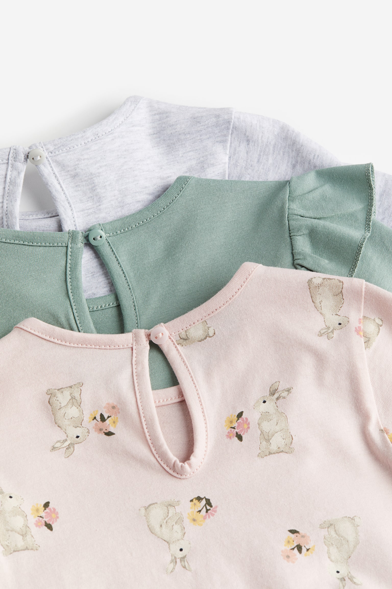 3-pack Cotton Jersey Tops - Dusty green/Bunnies/Dark pink/Squirrel/Dusty green/Floral/Dark mauve/Bunnies/Dark grey/Floral/Pink/Floral - 2