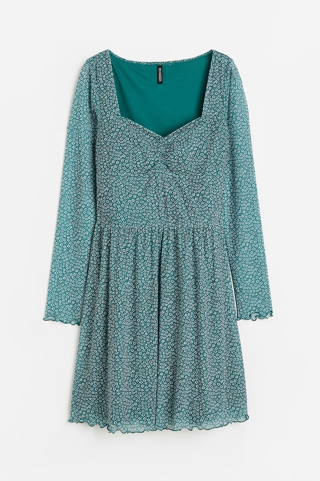 Vestido de malla - Verde oscuro/Flores pequeñas - 1