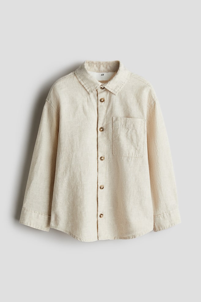 Linen-blend shirt - Light beige/Blue/Striped/Light blue/Striped - 1