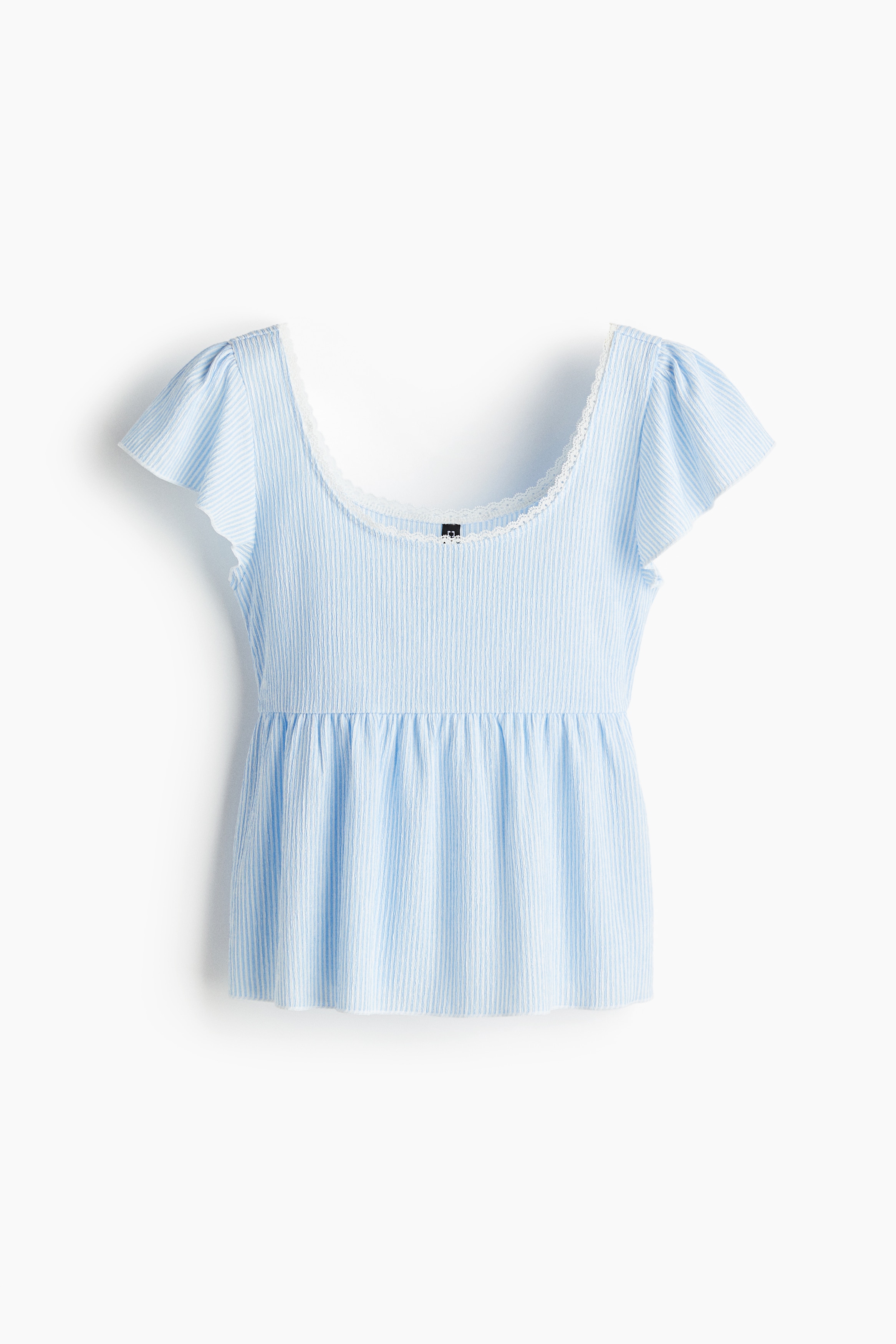 Textured Jersey Top - Light blue/Navy blue/Floral/White