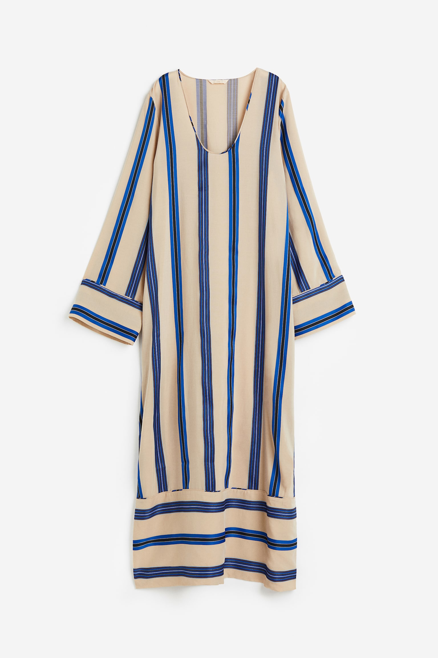 Lyocell Blend Tunic Dress - Beige/Blue stripe - 1