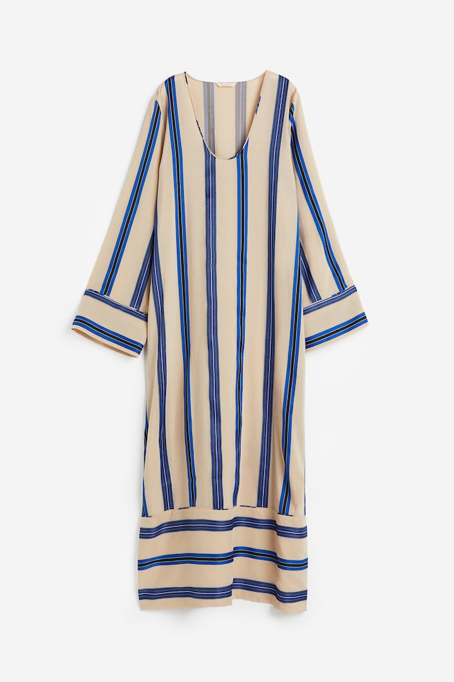 Lyocell-blend tunic dress - Beige/Blue striped - 2