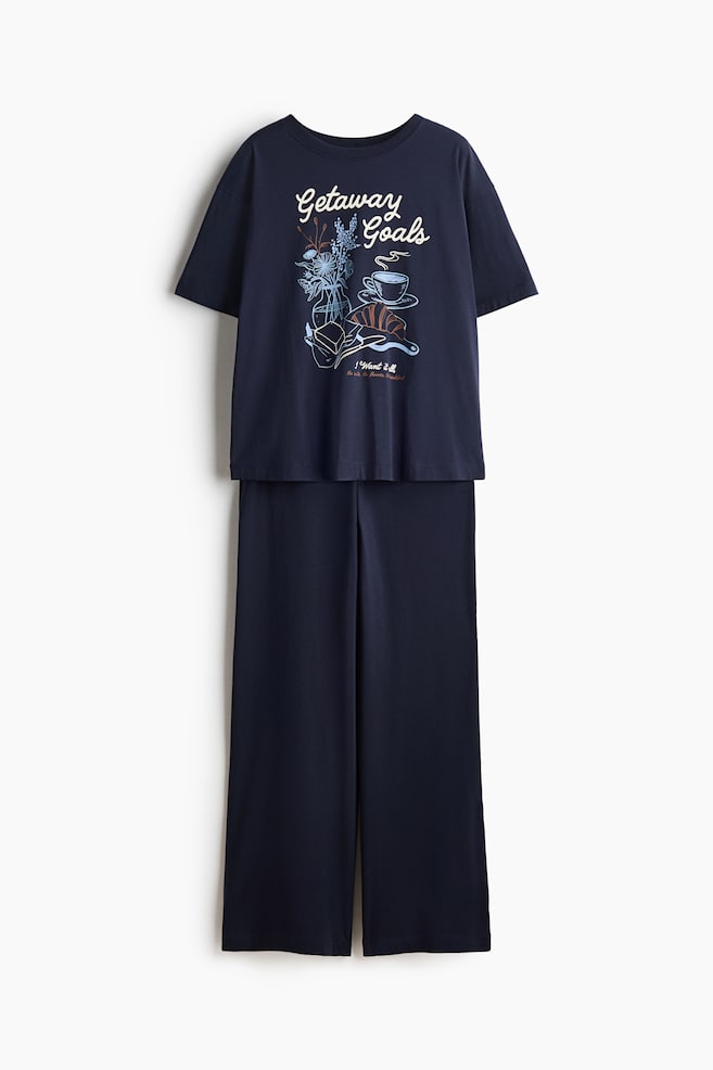Printed cotton pyjamas - Navy blue/Getaway Goals - 1