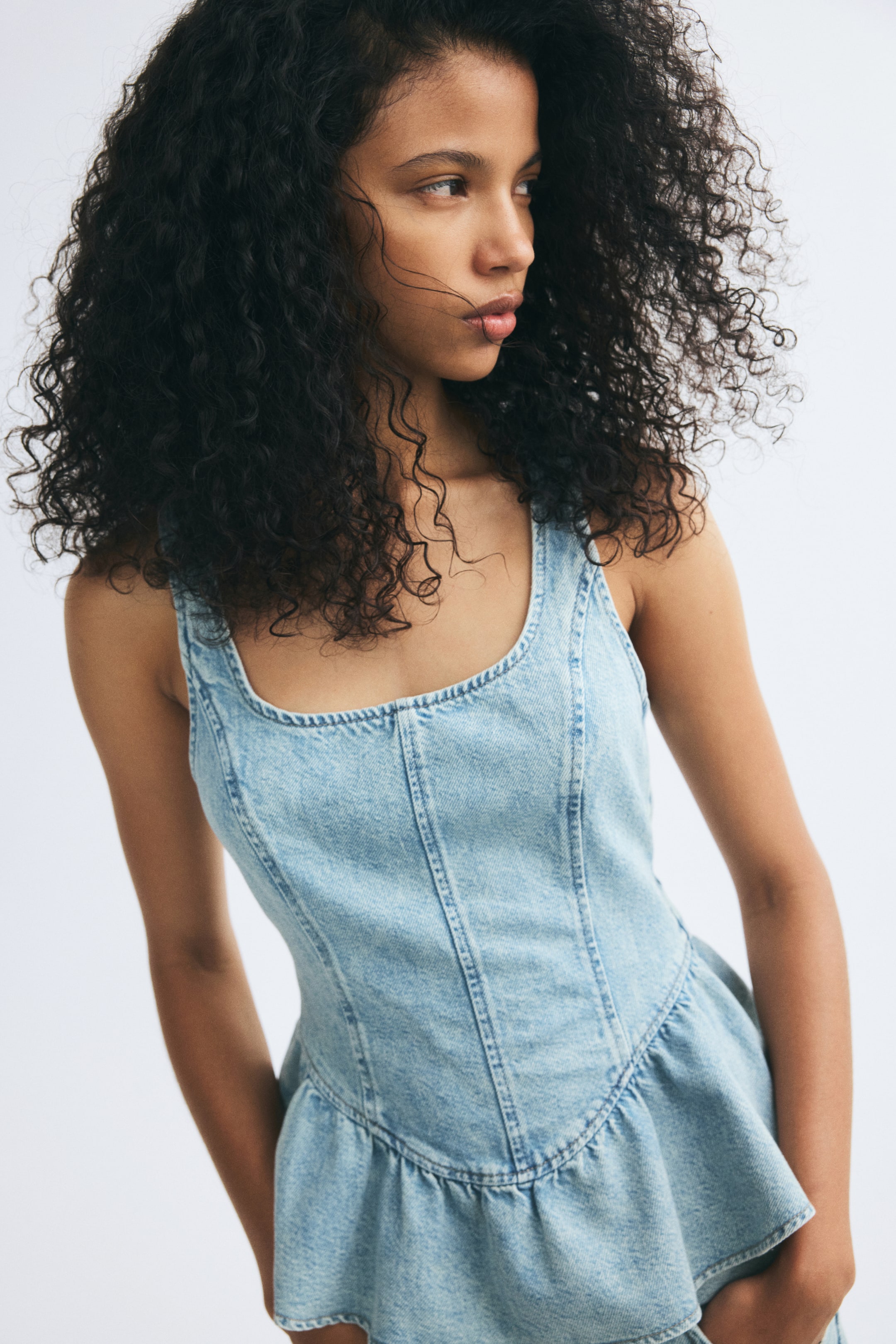 Denim Peplum Top