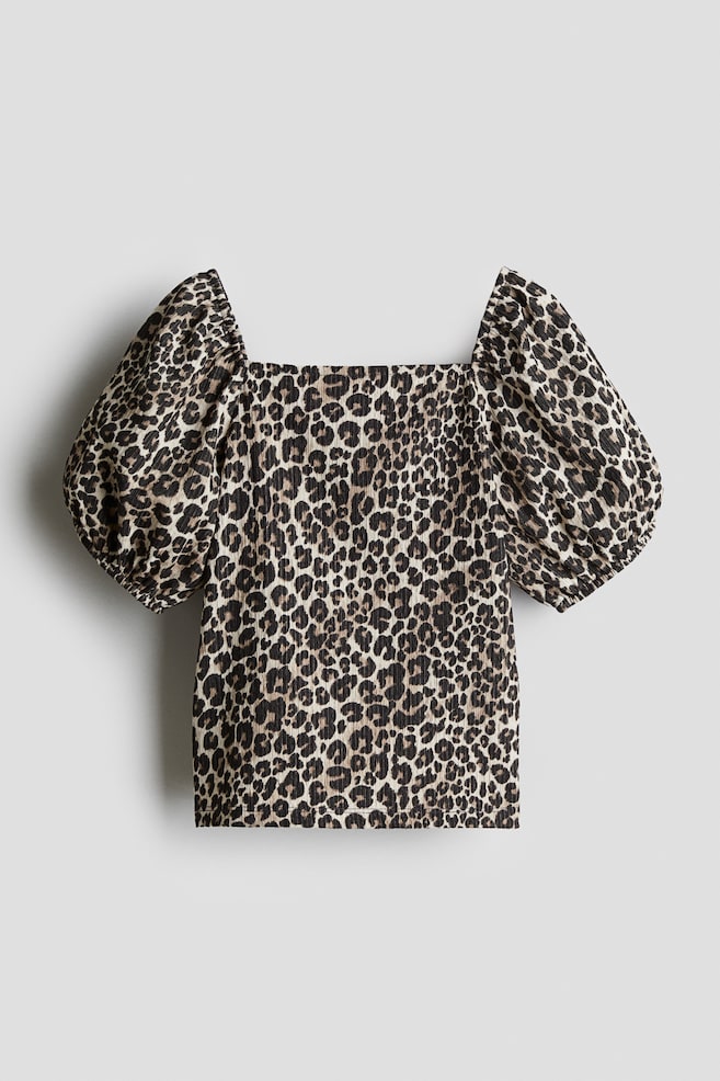 Top met pofmouwen - Beige/luipaarddessin/Wit/bloemen - 1