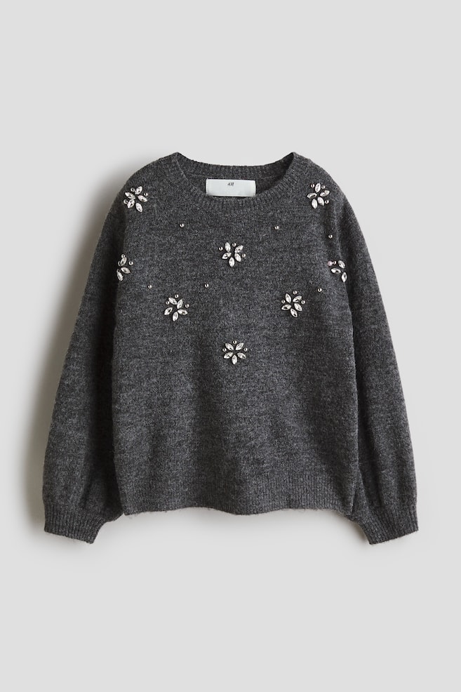 Embellished Sweater - Dark gray melange - 1