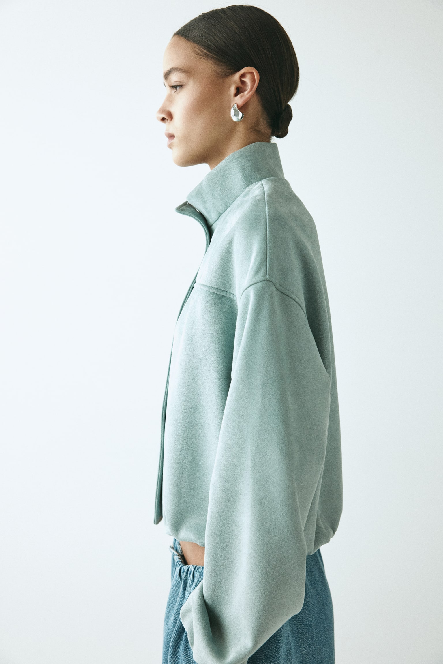 Oversized jacket - Light dusty turquoise/Light brown - 3