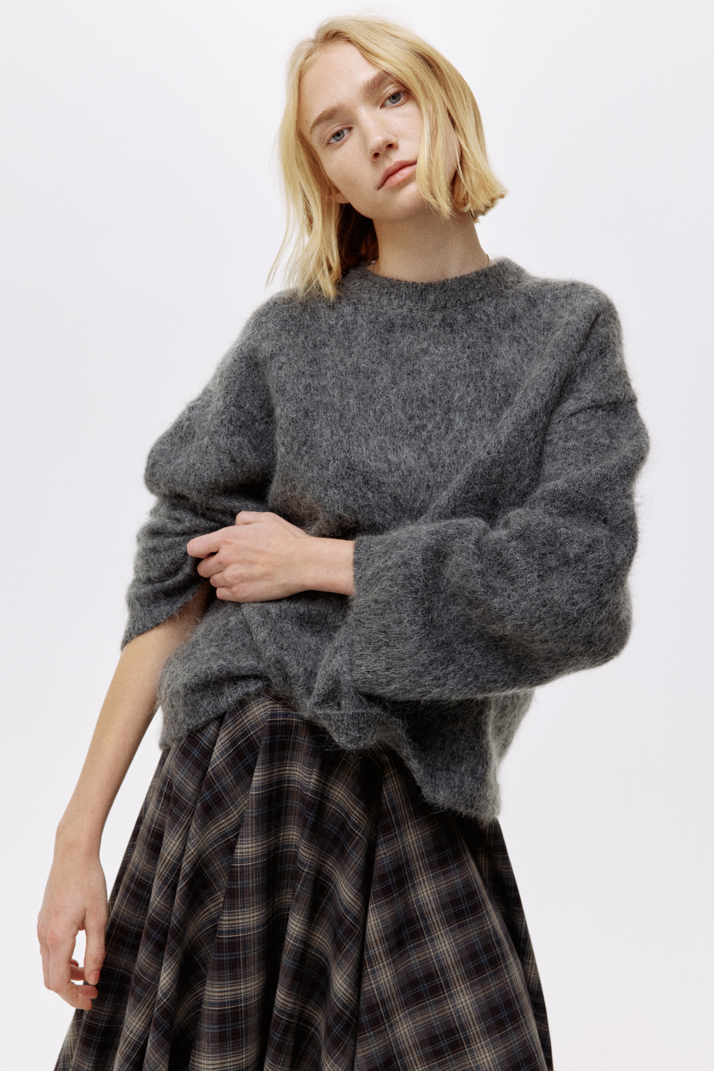 Suéter oversized en mezcla de mohair - Gris jaspeado oscuro/Rosa claro/Crema/Crema/Café oscuro