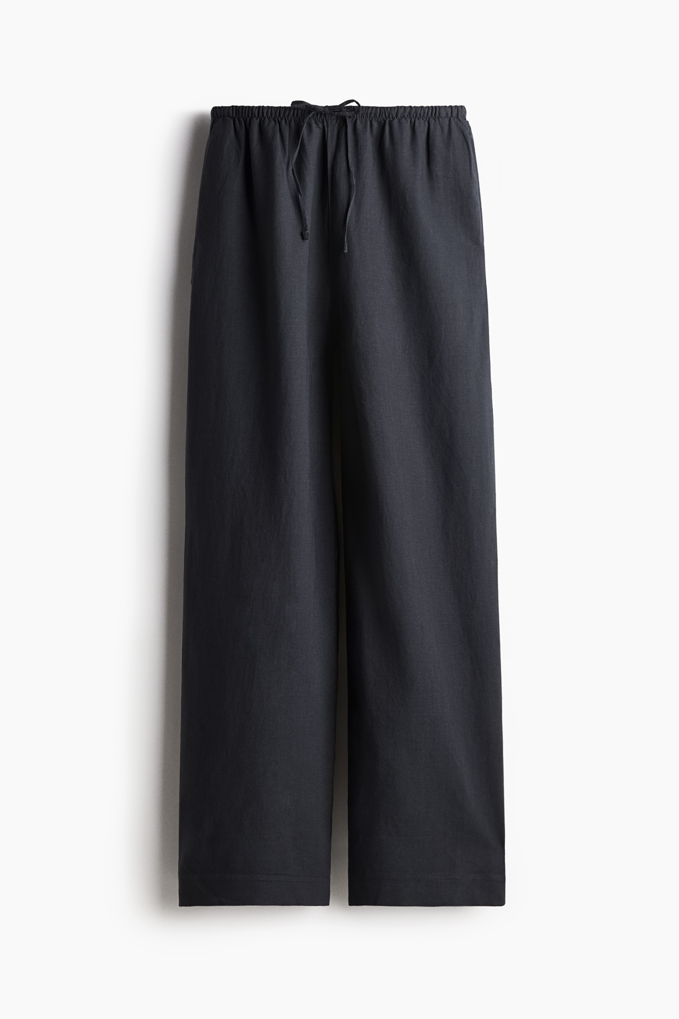 Straight linen-blend trousers - Nearly black/Dark blue/Striped/Dusty blue