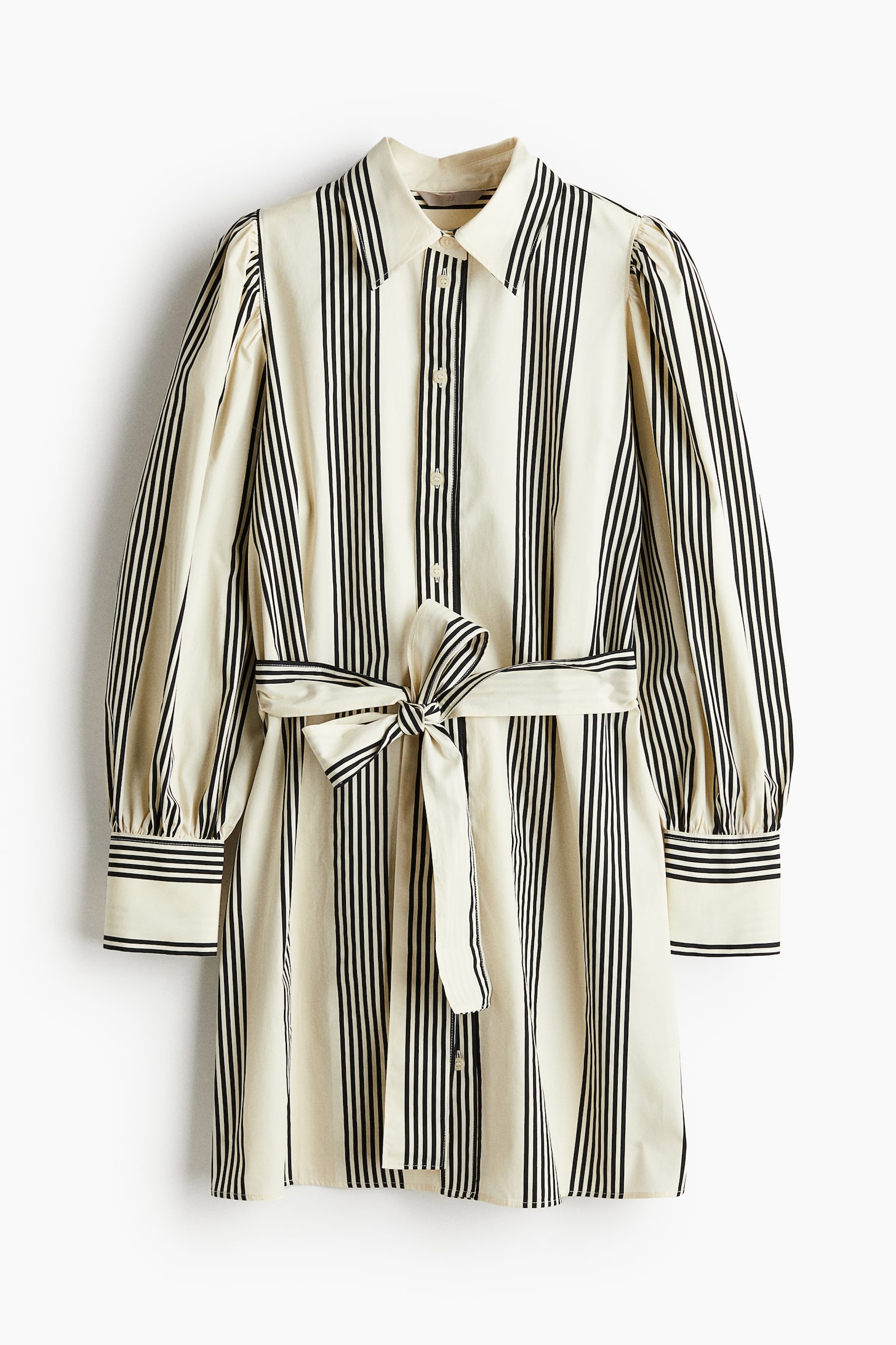 Tie Belt Shirt Dress - Cream/Stripe - 2