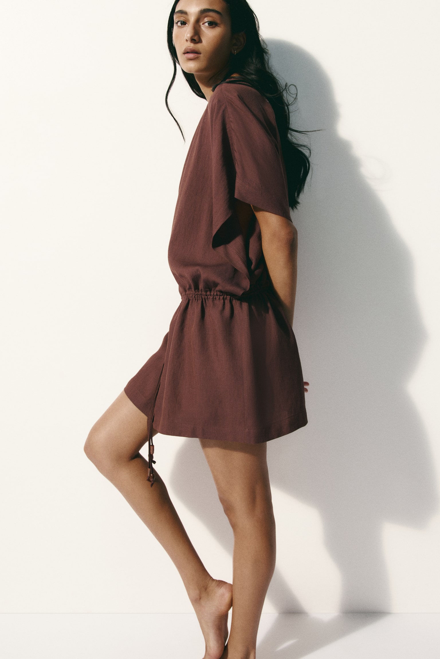 Robe caftan de plage - Marron foncé/Blanc - 6