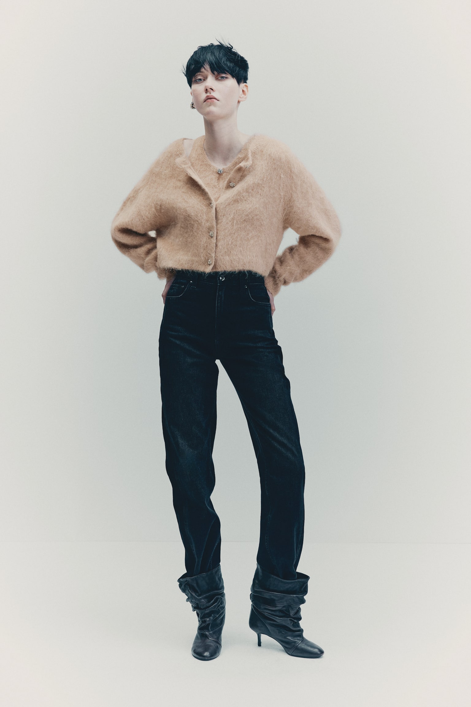 Alpaca-blend cardigan - Beige - 1