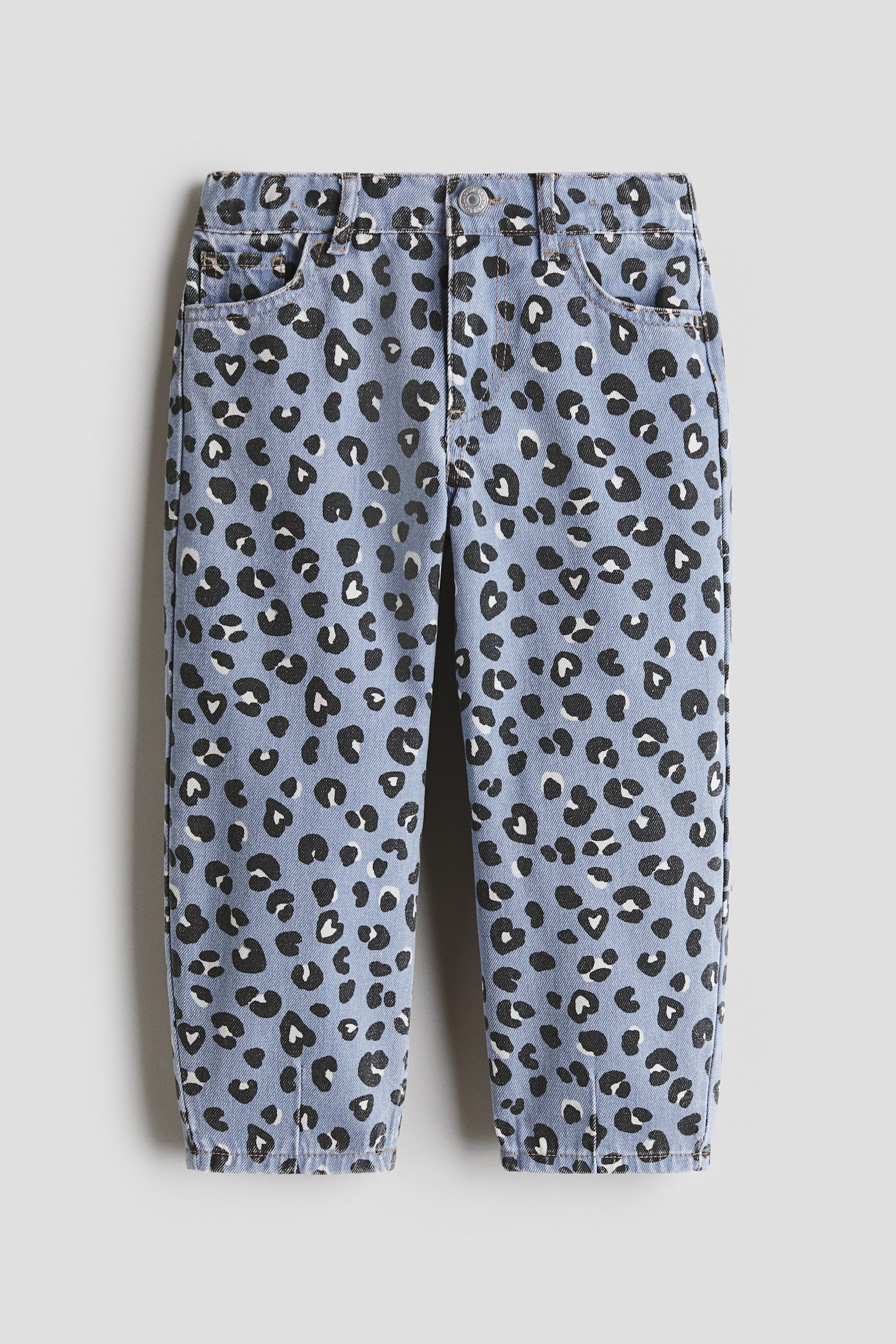 Barrel-leg cotton trousers - Dusty blue/Leopard print/Beige/Leopard print
