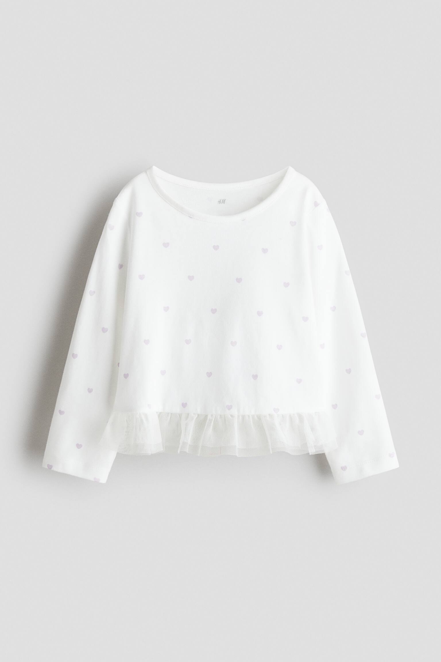 튤 프릴 코튼 탑 - 화이트/하트/라이트 블루/하트/화이트/블랙 스트라이프 - 2