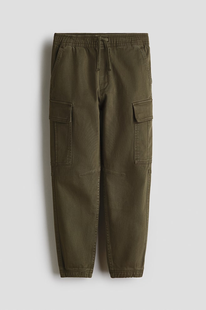 Cotton Cargo Joggers - Dark khaki green/Black - 1
