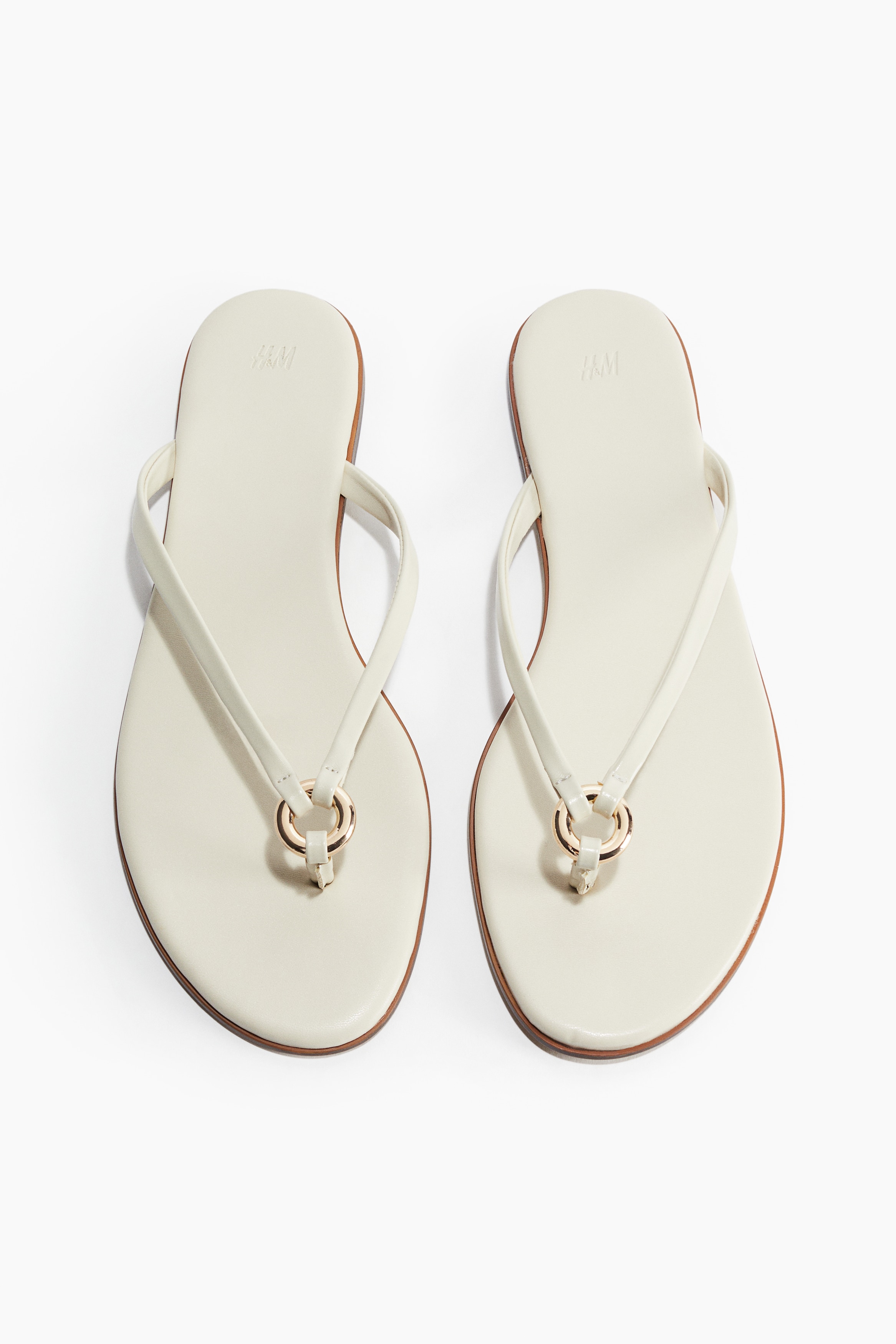 Ring-Detail Flip-Flops - Cream/Dark brown/Black