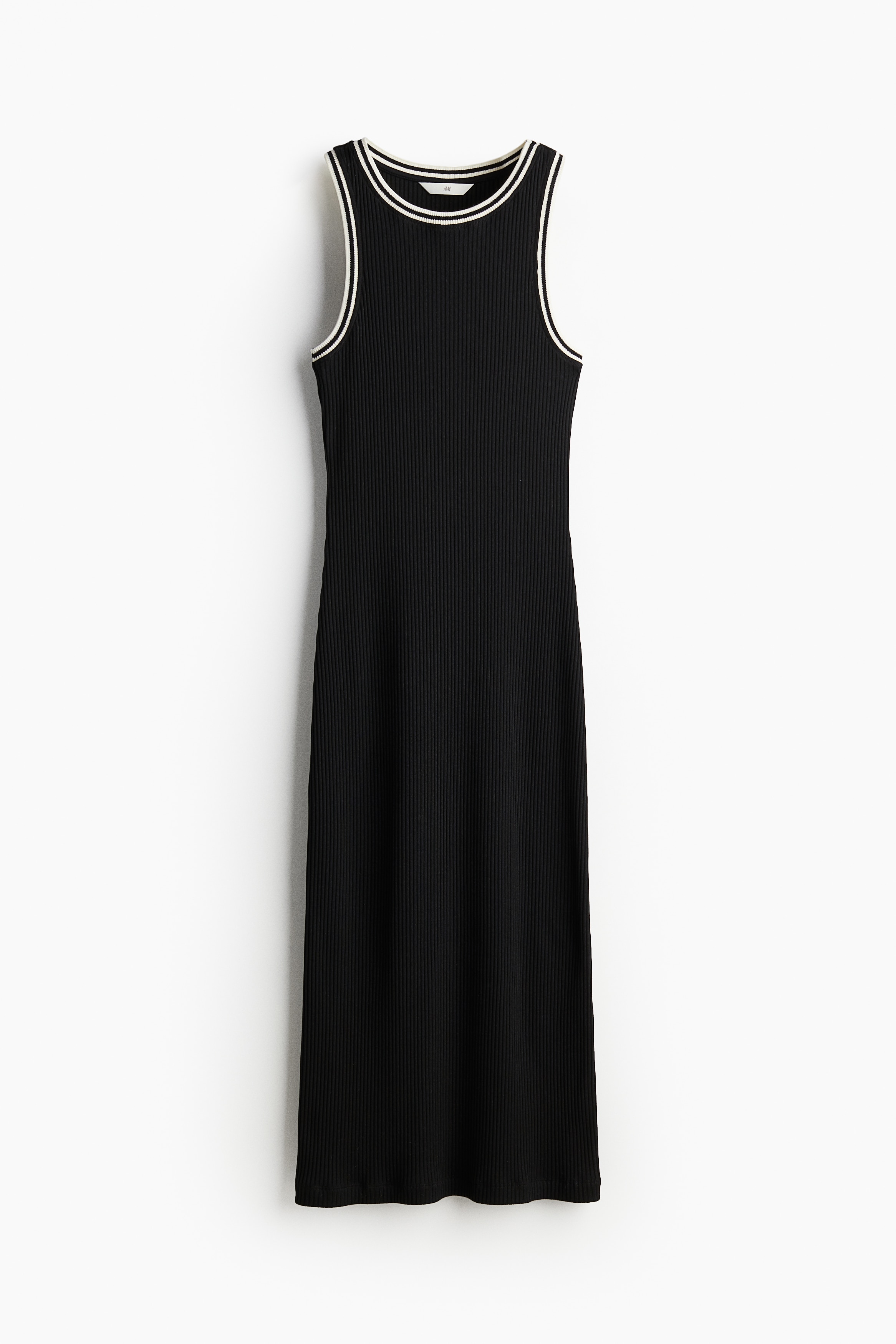 Ladies - Black Ribbed bodycon dress - Size: L  - H&M