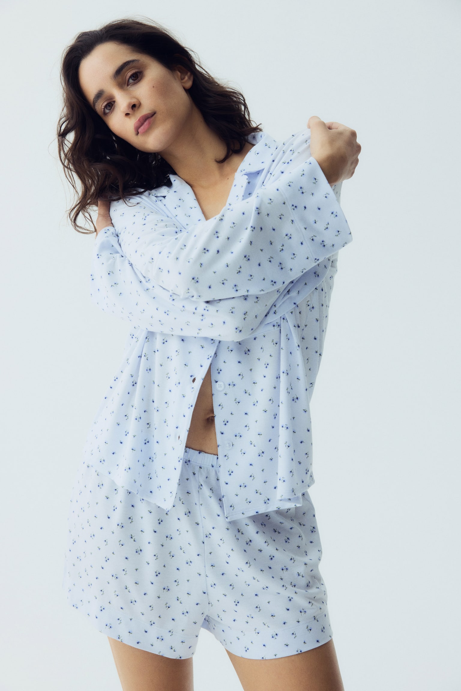 פיג'מה מתערובת ויסקוזה - תכלת/פרחוני - 6