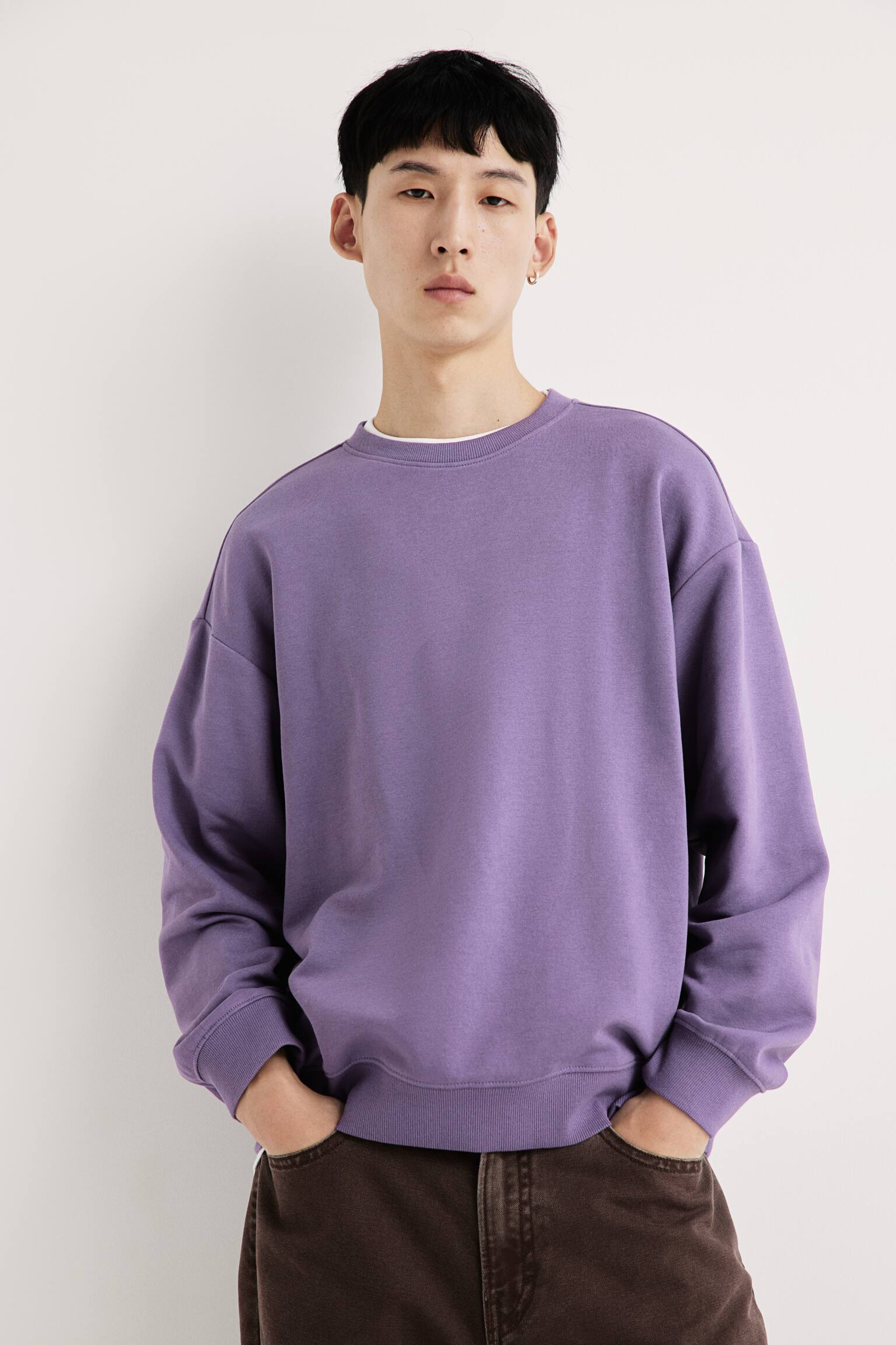 Loose Fit Sweatshirt - Purple/Burgundy/Dark brown/Dark green/Black/Greige/Light beige/Dark blue/Cream/Black marl/Pink/Green/Pistachio green/Beige/Light grey marl/Dark turquoise/Light grey/Dark aubergine/White/Light grey marl - 6