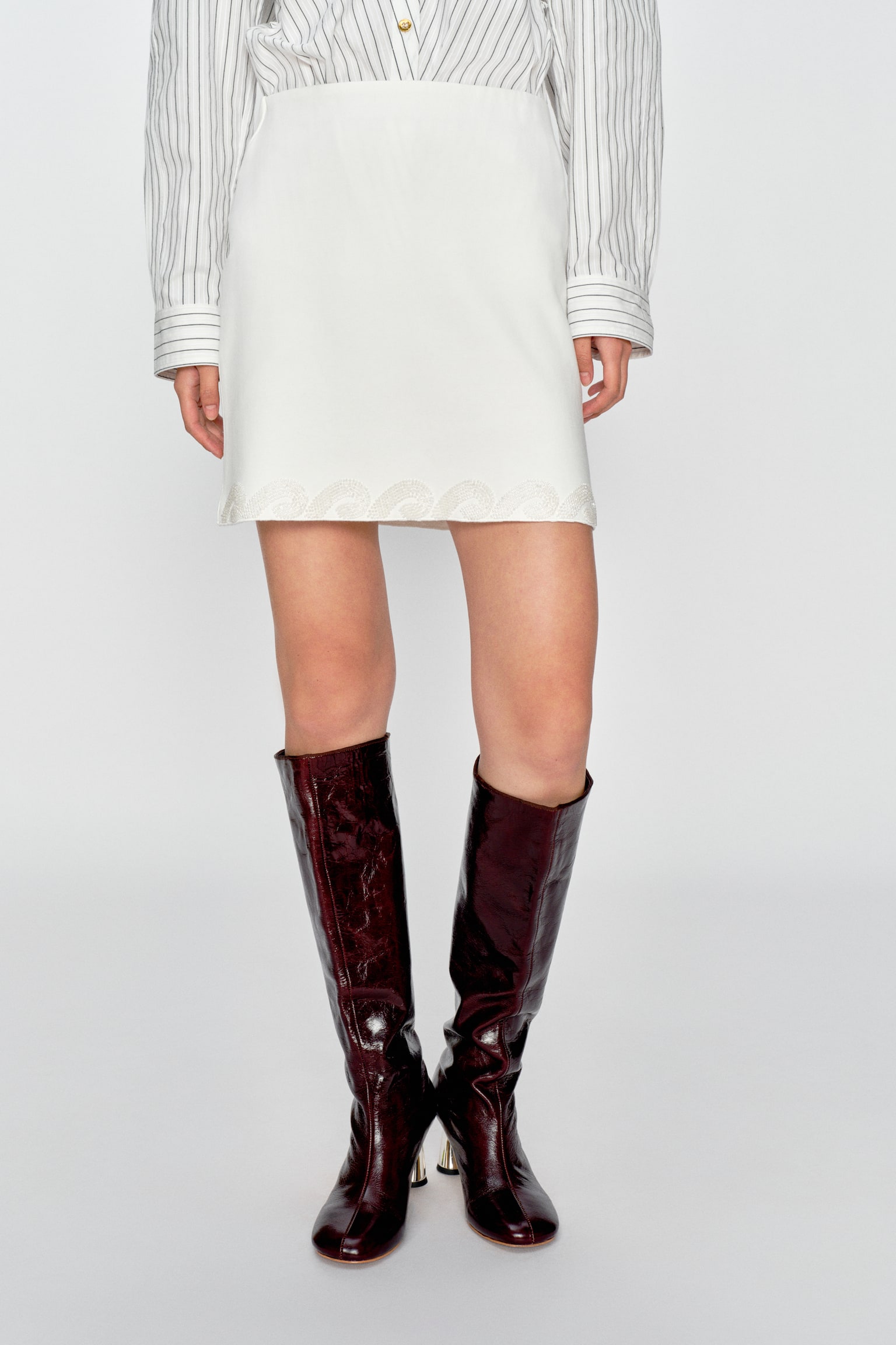 Bead-trimmed skirt - White/Black - 3
