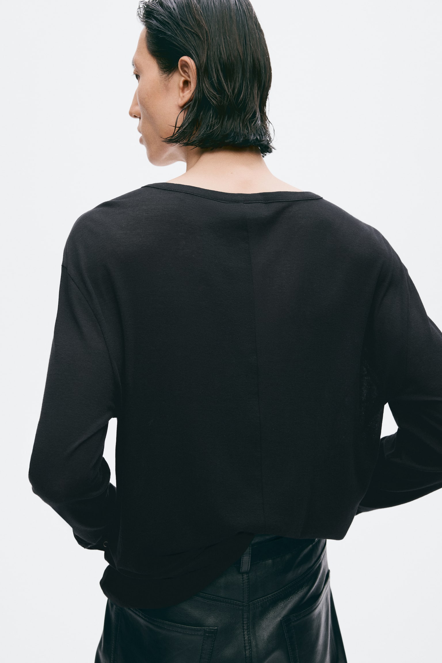 Мужская рубашка H&M Slim-Fit Cotton Henley, цвет: Чёрный — фото 5