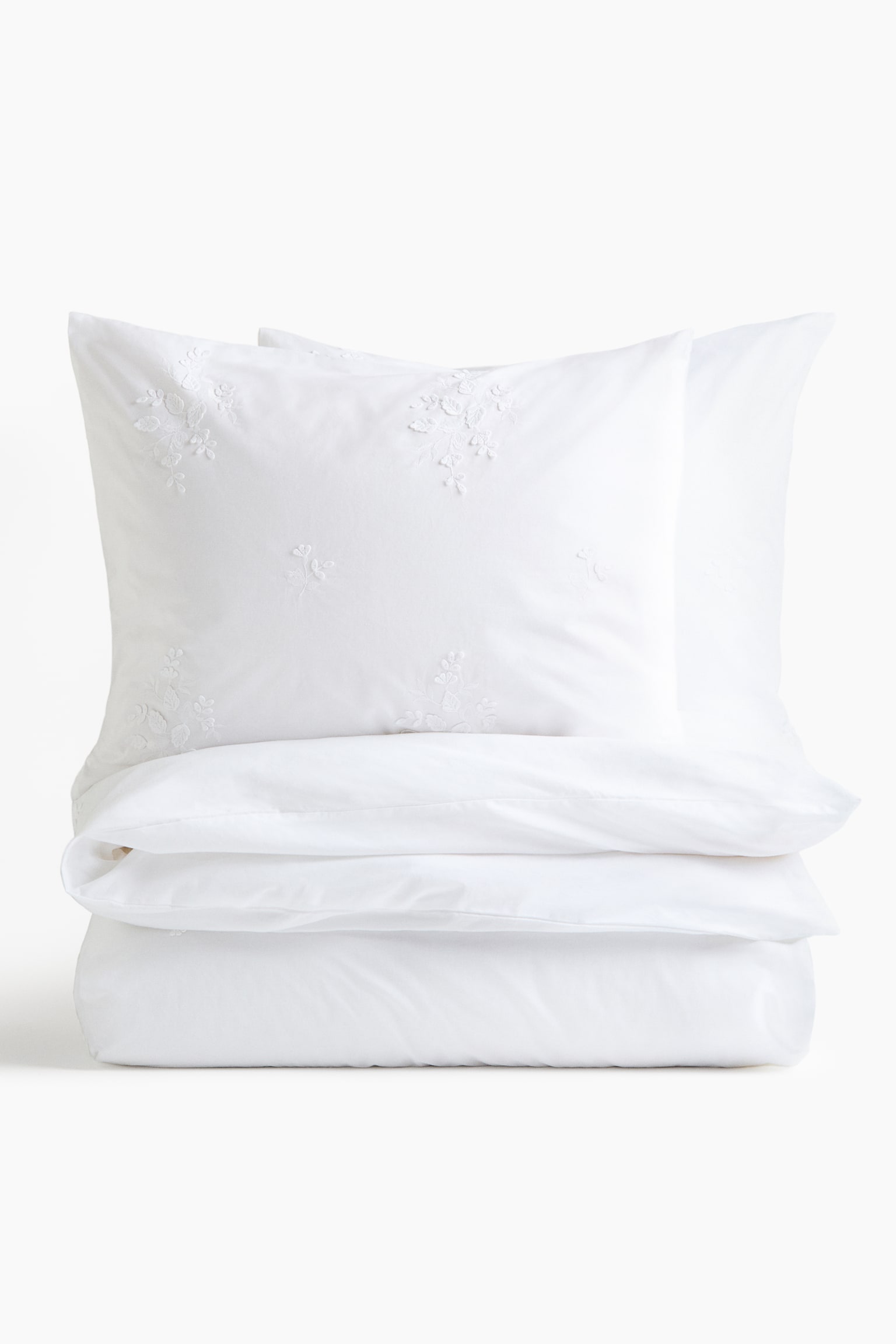 Embroidery-detail double/king duvet cover set - White/Floral