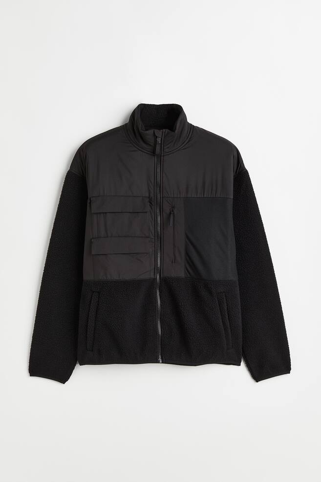 Regular Fit Fleece sports jacket - Black - 1