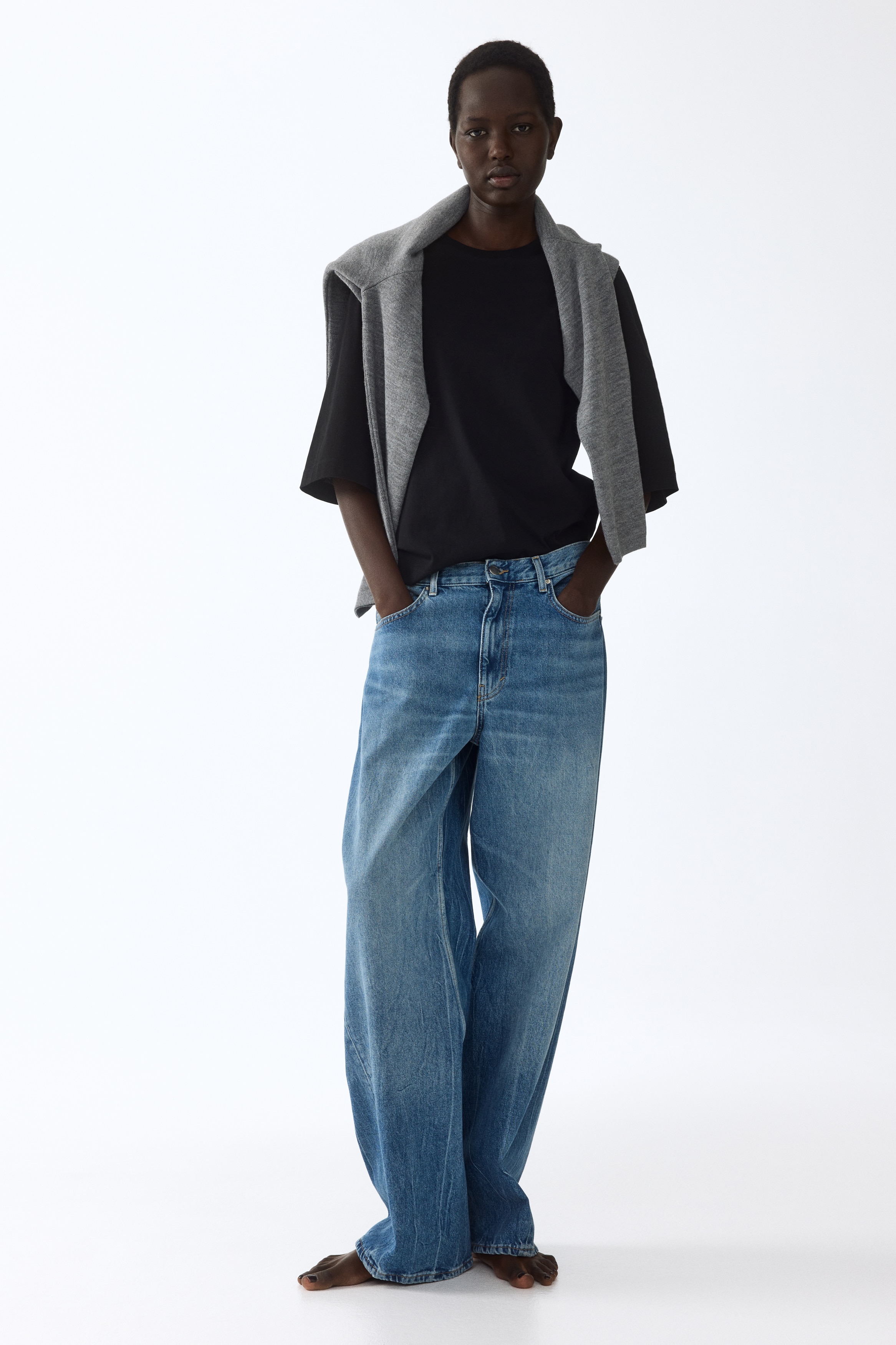 Katoenen T-shirt Loose Fit - Zwart/Wit/Marineblauw/gestreept