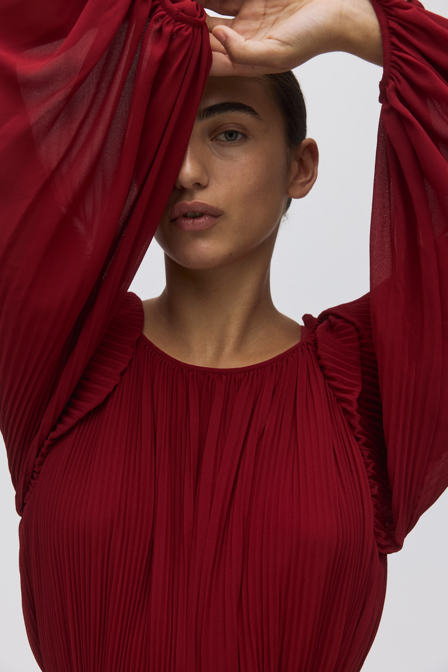 Long plissé dress - Dark red/Black - 6