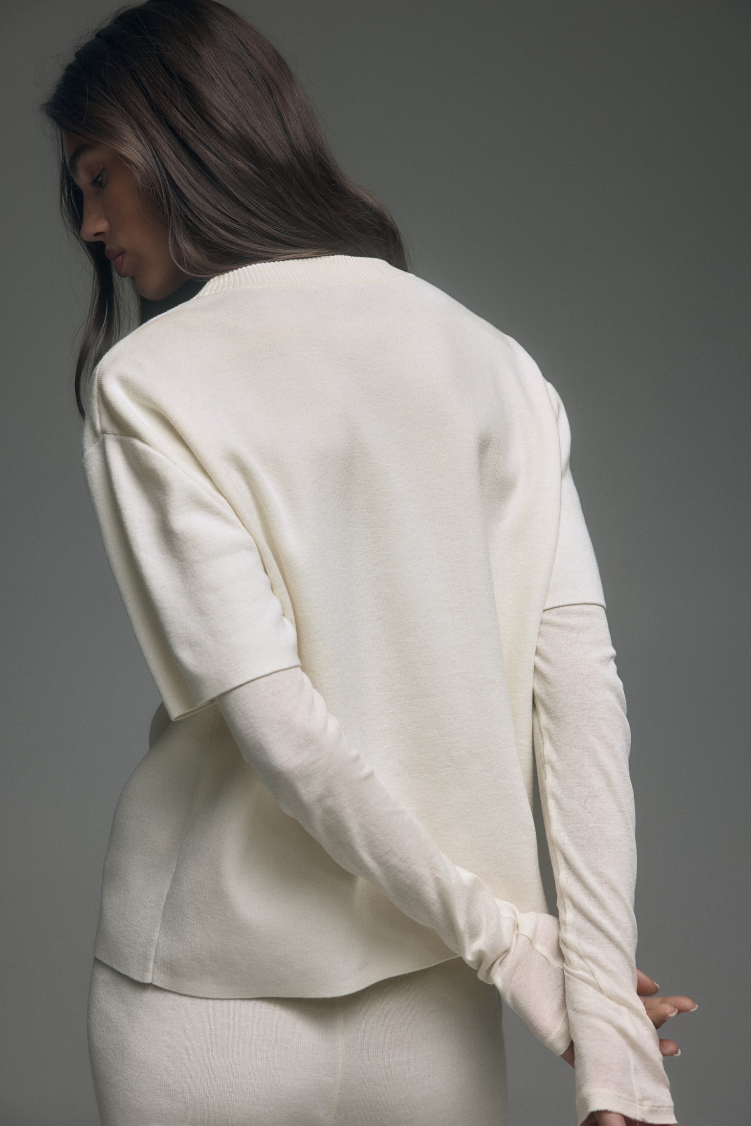 Fine-knit top - Cream/Burgundy - 4