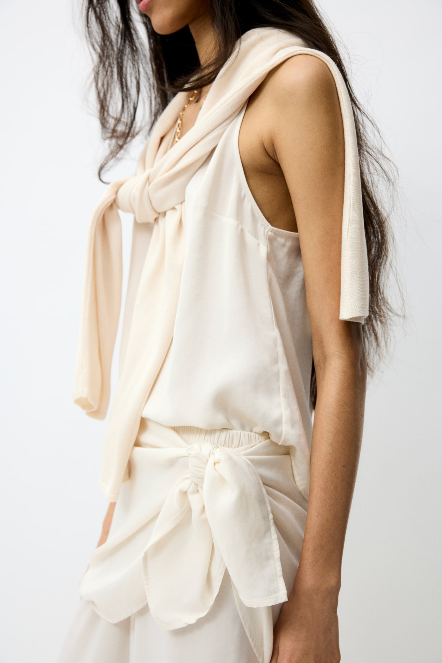 Chiffonhose mit Schaldetail-Cremefarben - 3
