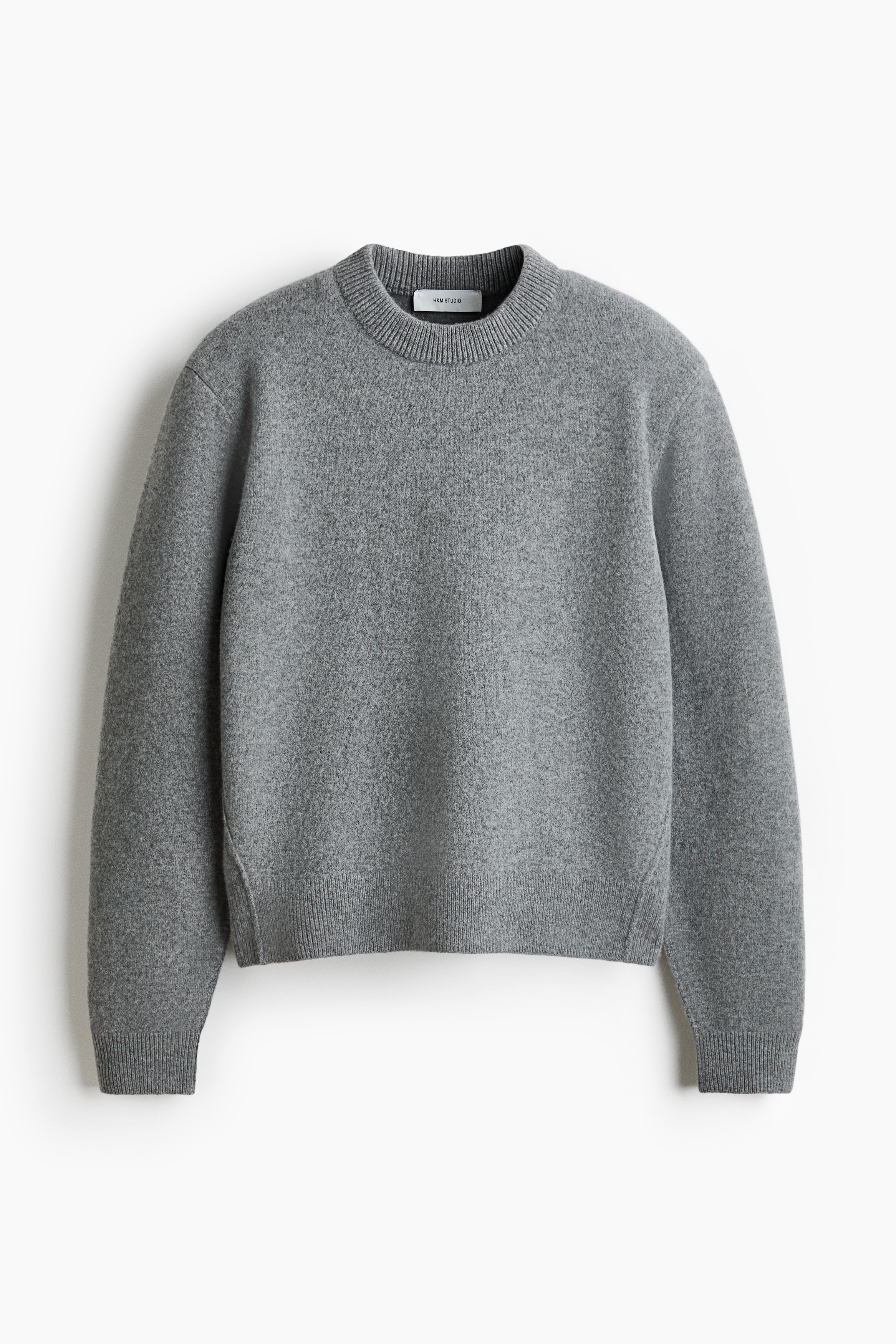 Shoulder Pad Wool Blend Sweater - Light grey marle/Navy blue/Light beige