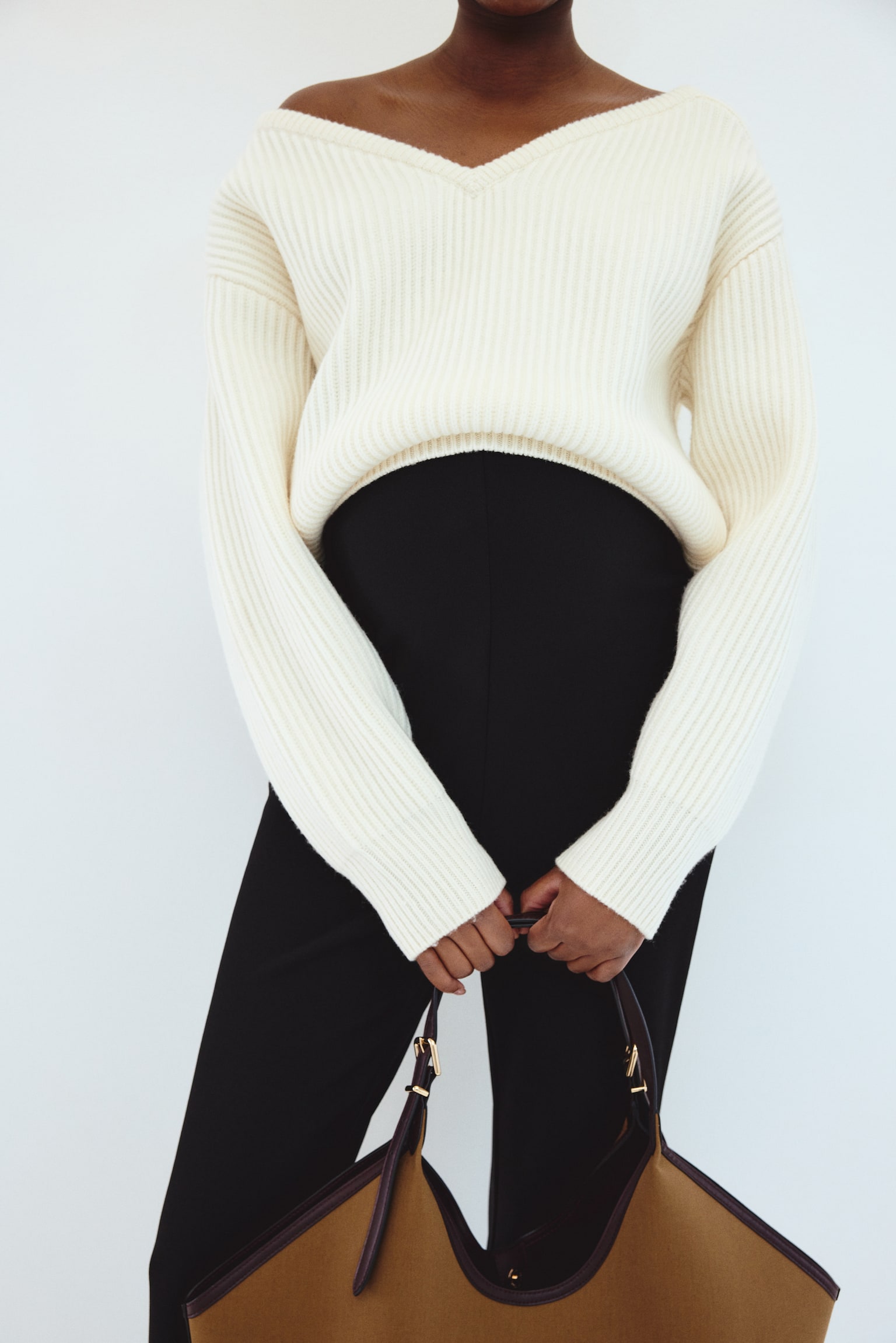 MAMA Flared legging van Punta di Roma-tricot - Zwart/Donkerbruin - 3