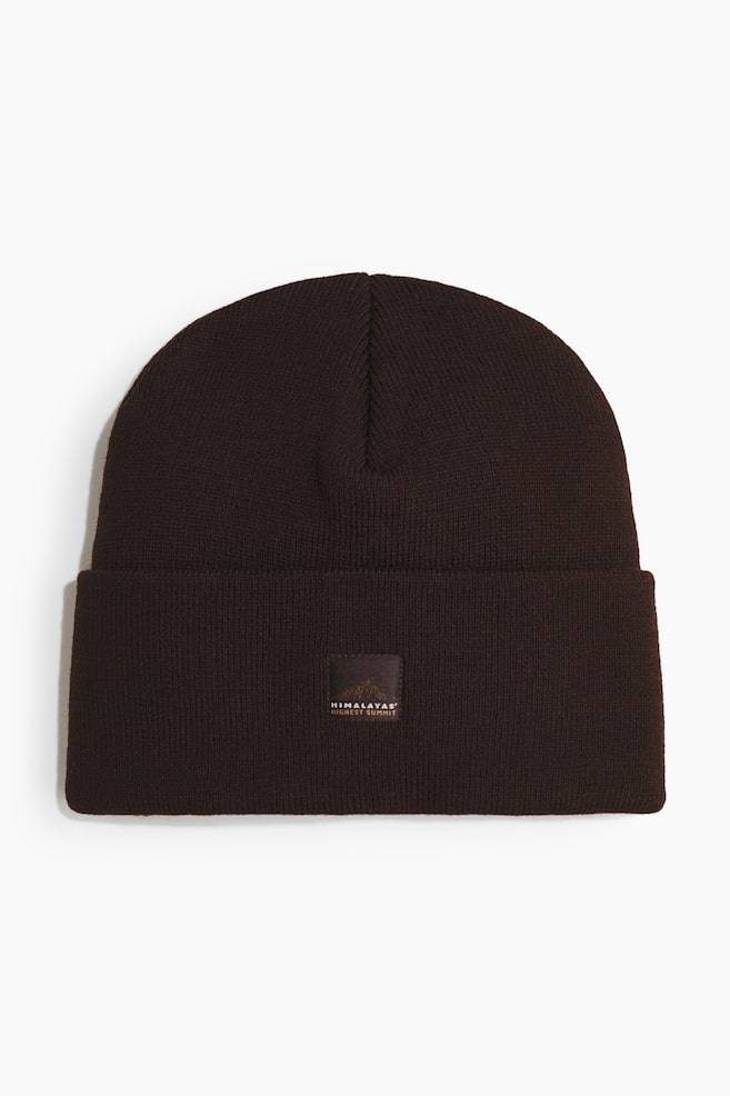 Rib-knit beanie - Dark brown/Blue - 1
